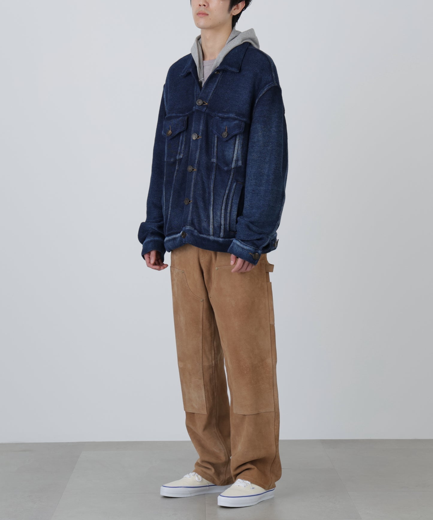 LEATHER DOUBLE KNEE PANTS ‐Goat suede Antique finish‐