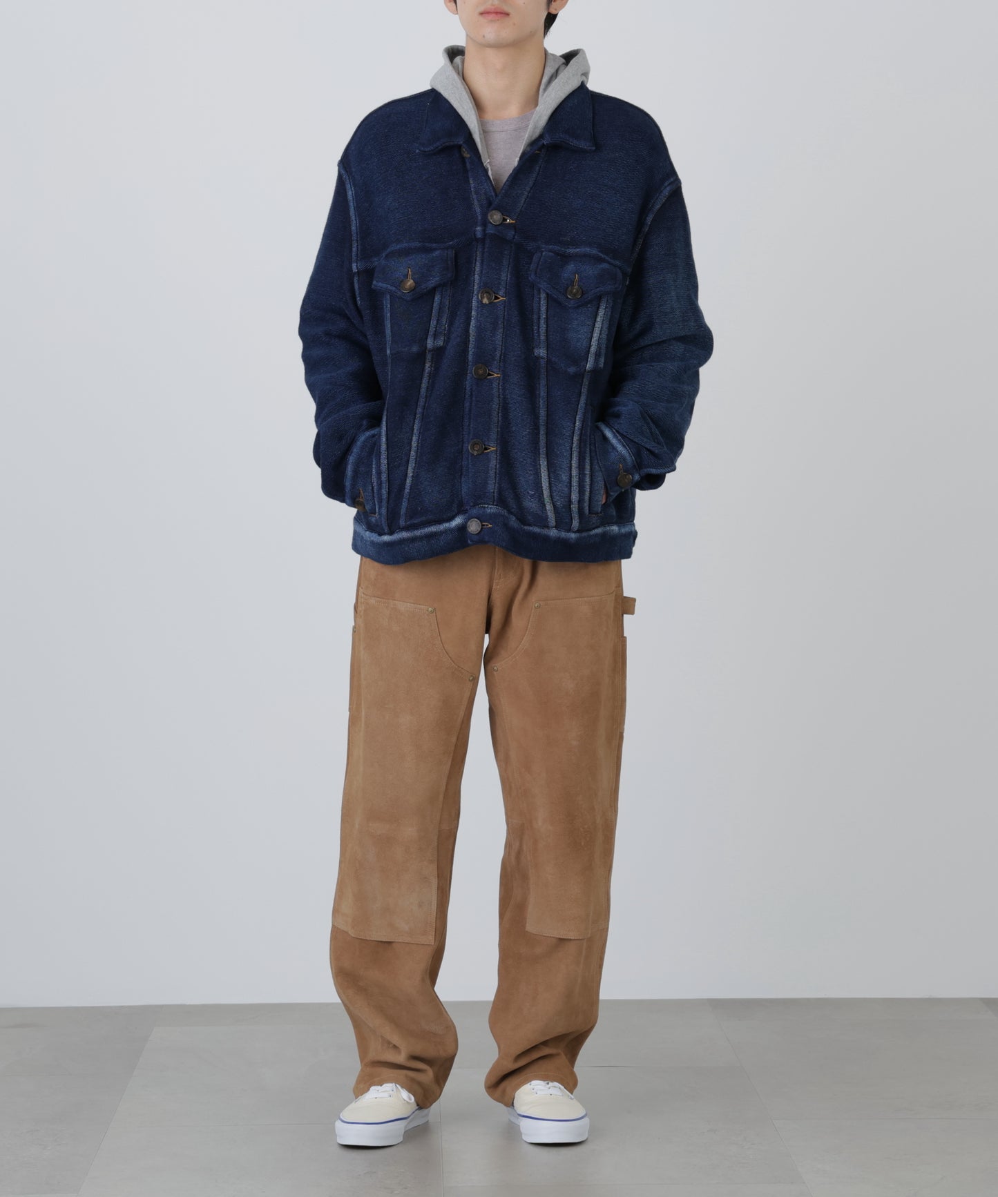 LEATHER DOUBLE KNEE PANTS ‐Goat suede Antique finish‐