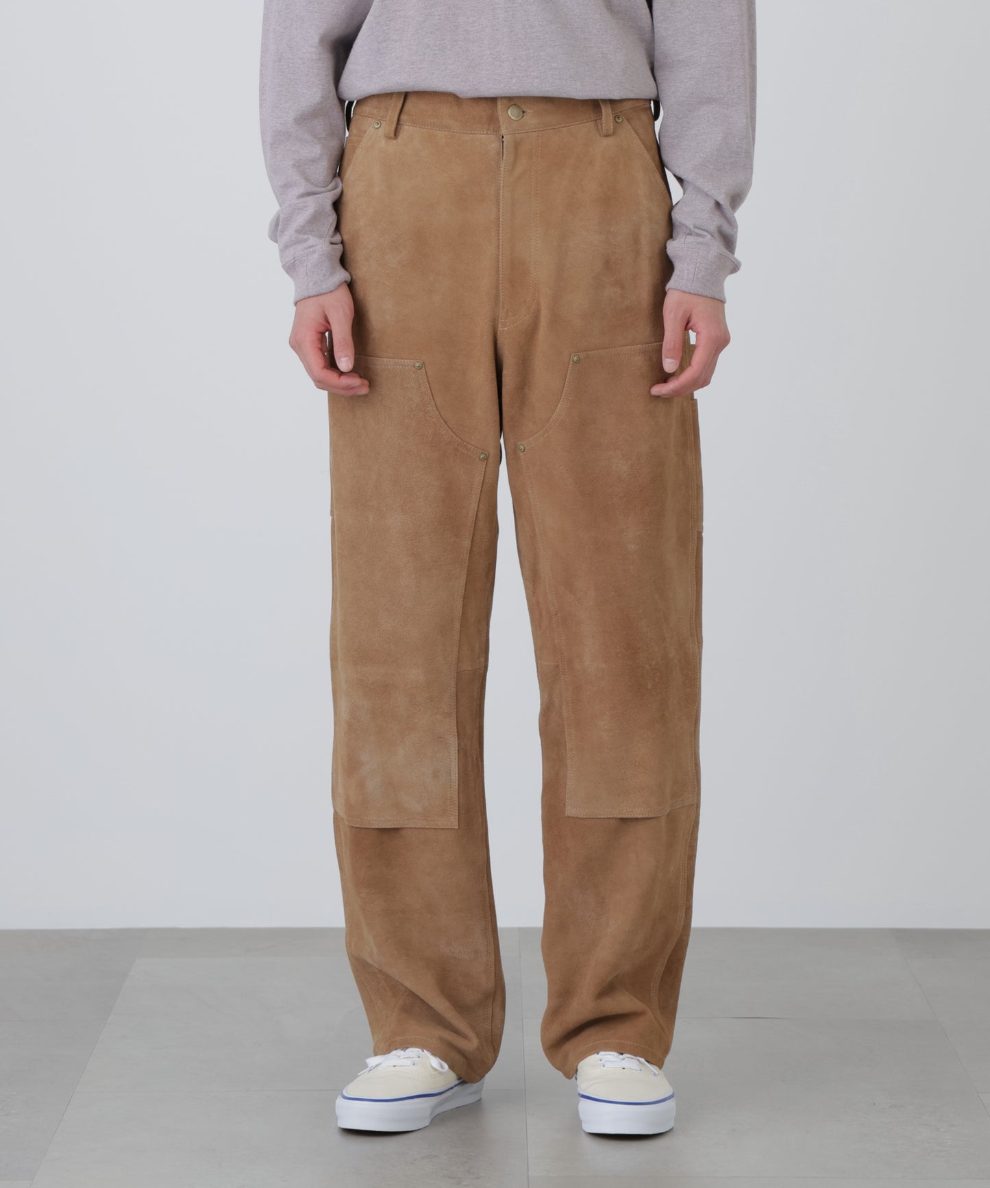 LEATHER DOUBLE KNEE PANTS ‐Goat suede Antique finish‐