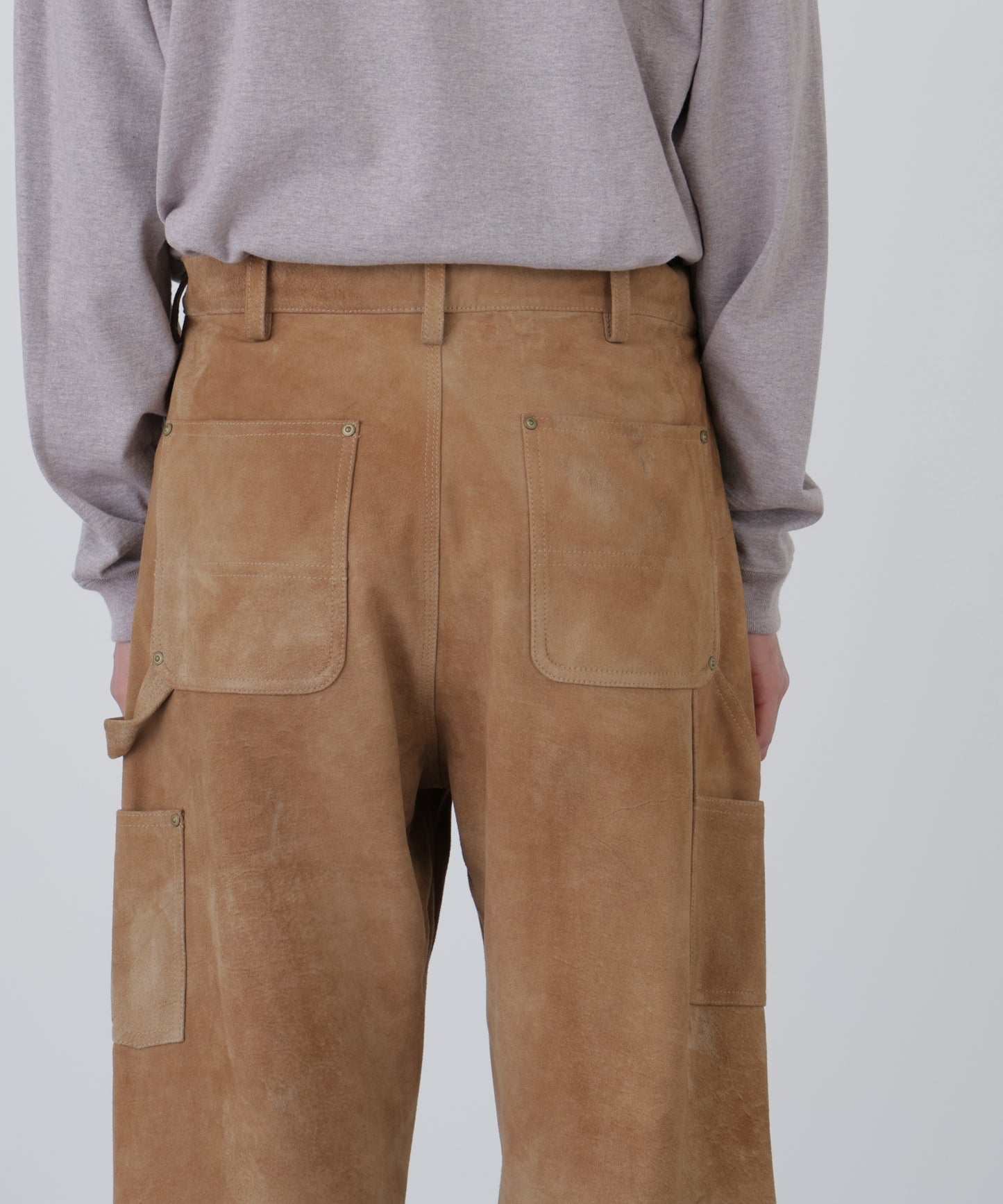 LEATHER DOUBLE KNEE PANTS ‐Goat suede Antique finish‐