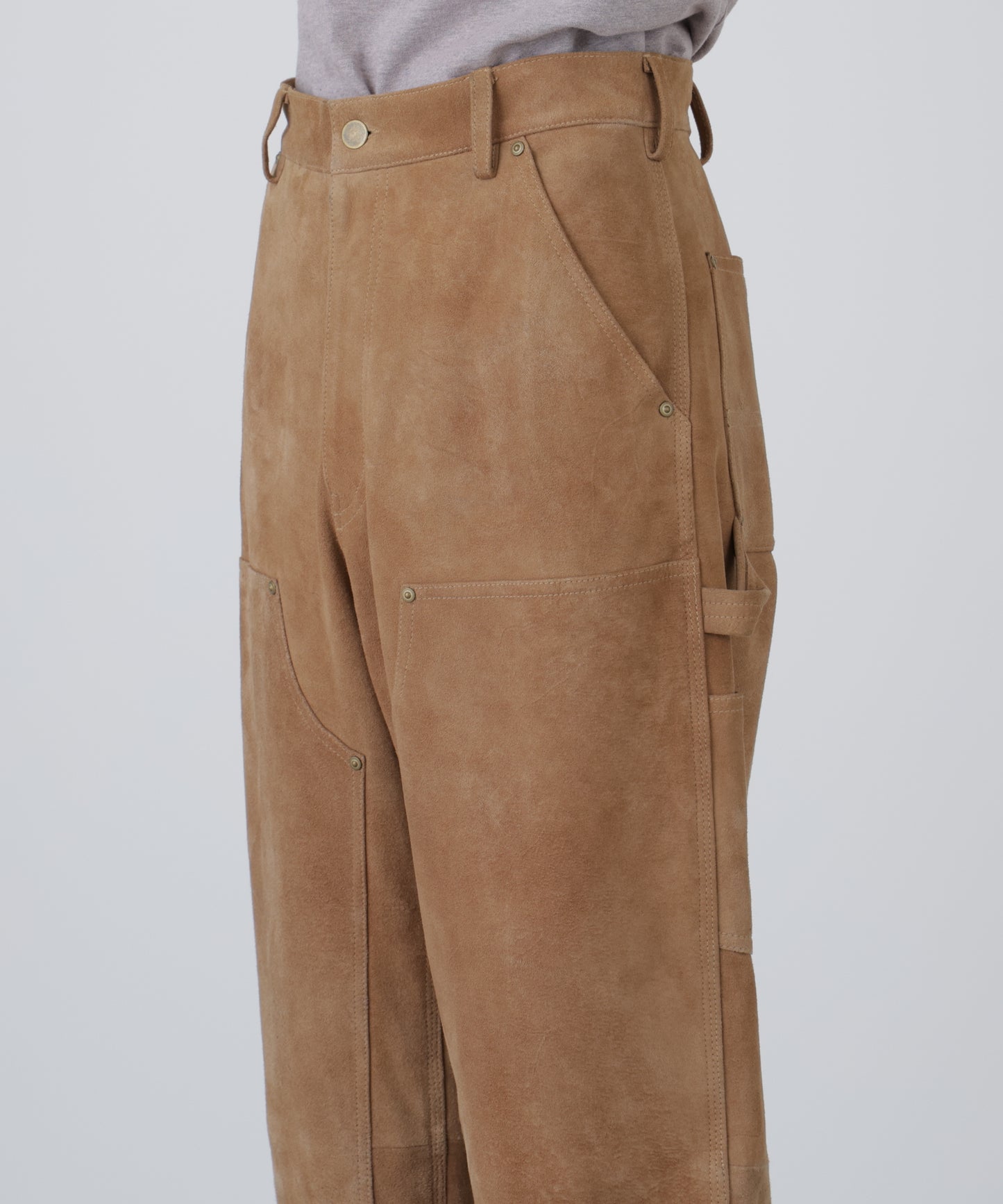 LEATHER DOUBLE KNEE PANTS ‐Goat suede Antique finish‐