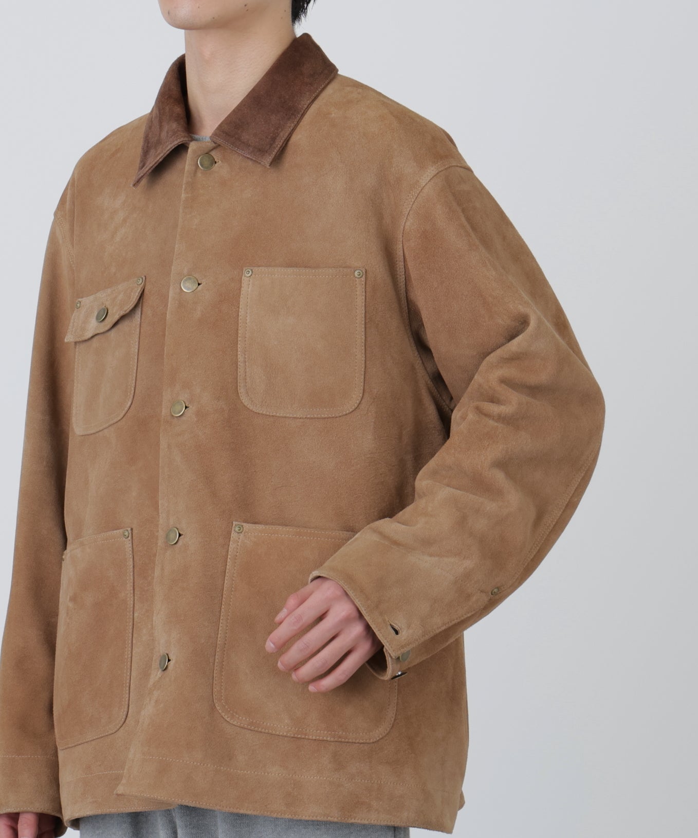 LEATHER MICHIGAN CHORE COAT ‐Goat suede Antique finish‐