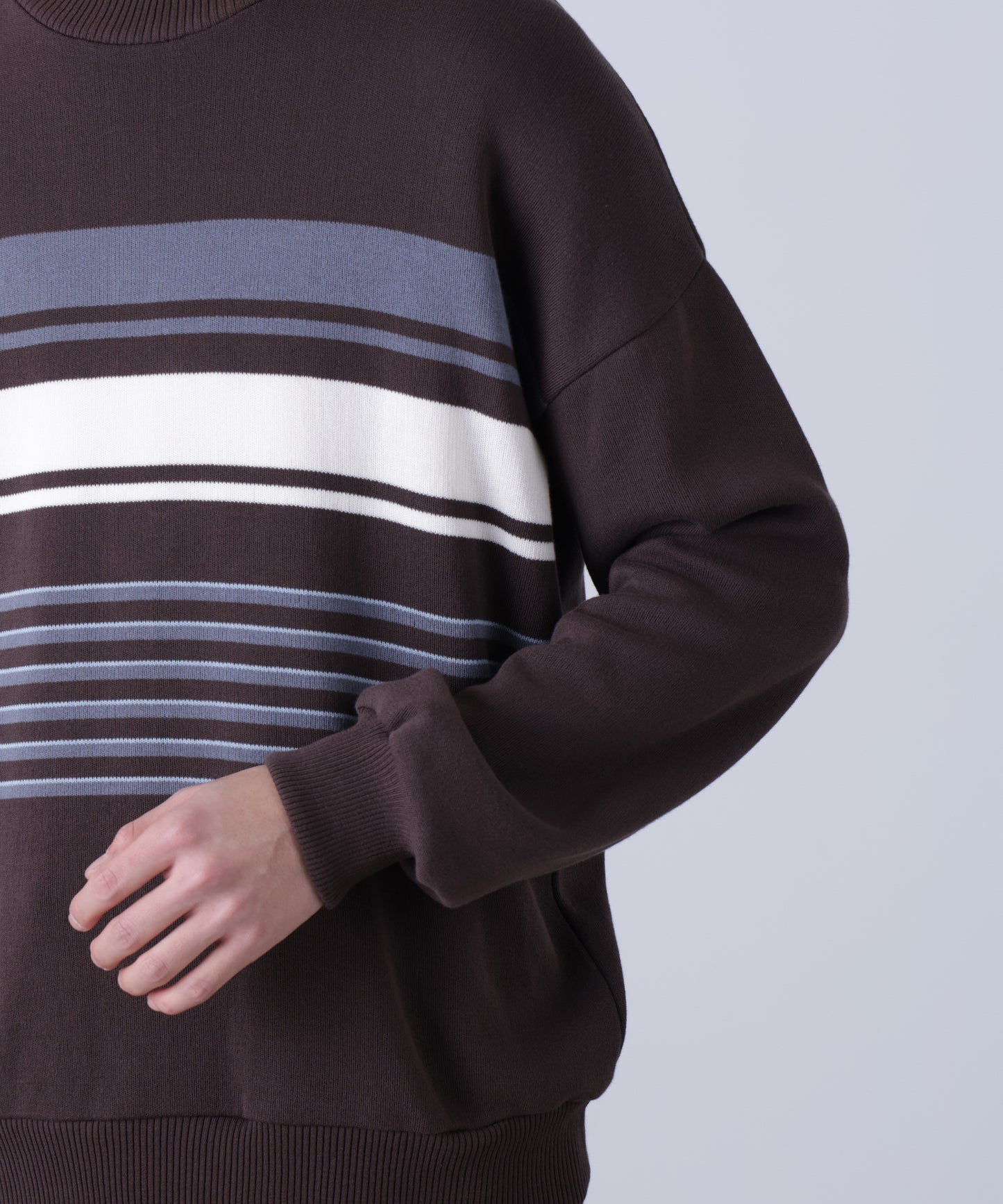 CREW NECK STRIPE KNIT SWEATER ‐Cool touch Organic cotton‐