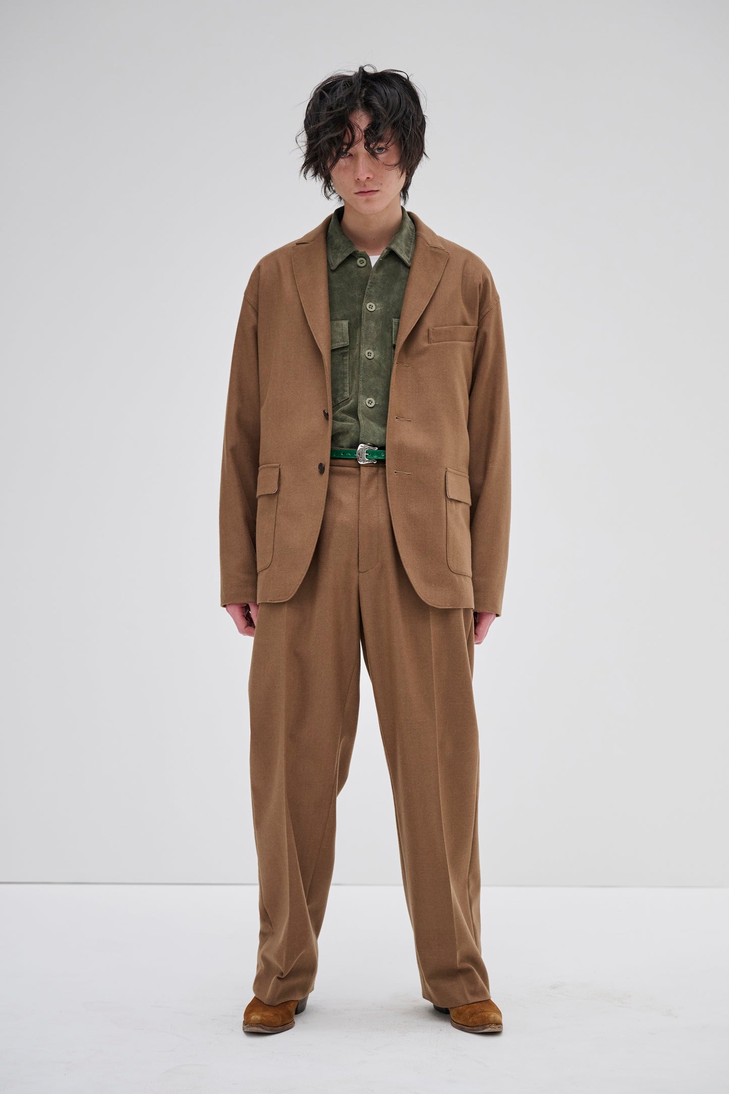LEATHER FATIGUE SHIRT -MILLED COW NUBUCK-