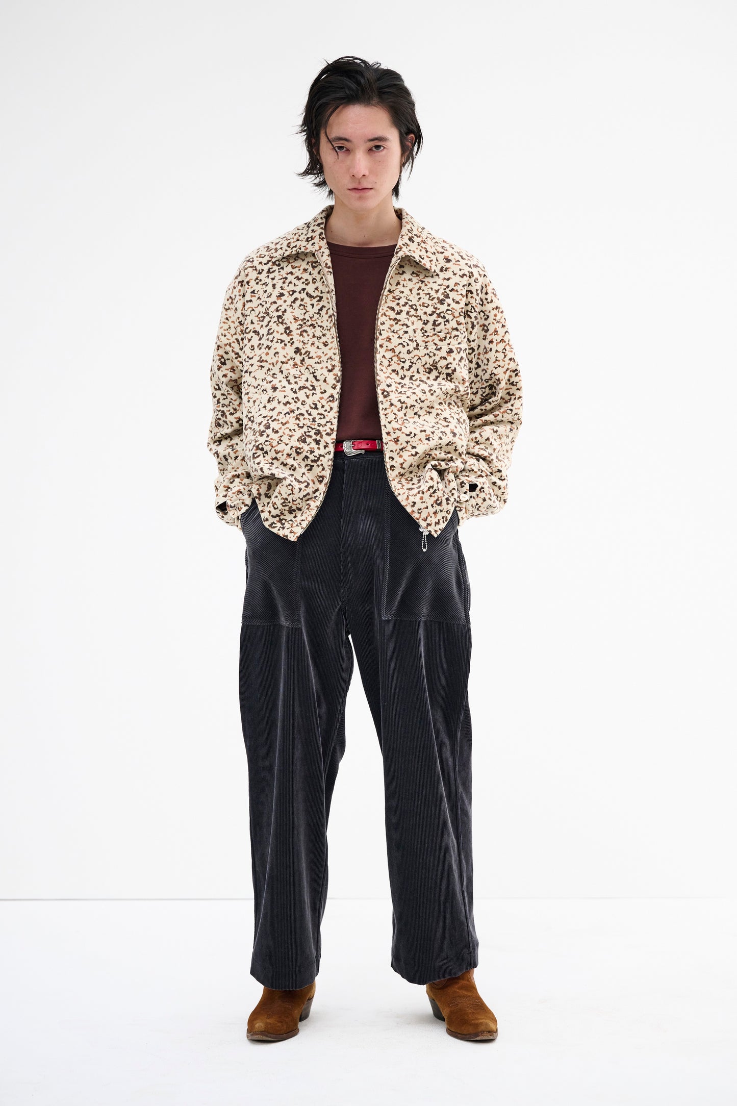 COTTON VELVET ZIP UP BLOUSON -LEOPARD PATTERN PRINT-