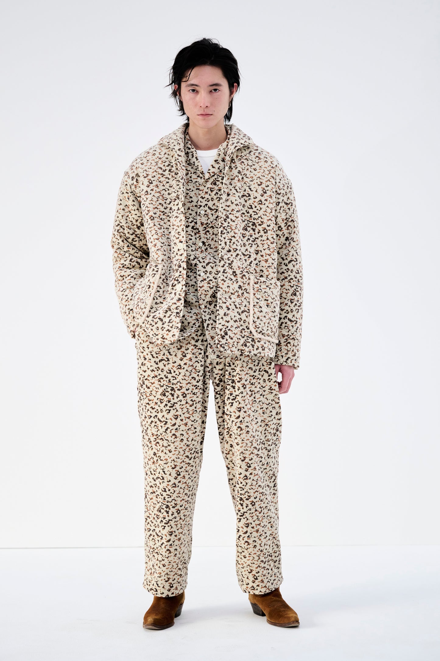 COTTON VELVET BOA BLOUSON -LEOPARD PATTERN PRINT-