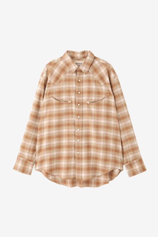 OMBRE CHECK SMILE POCKET WESTERN SHIRTS -UNSTAINED ORGANIC COTTON-