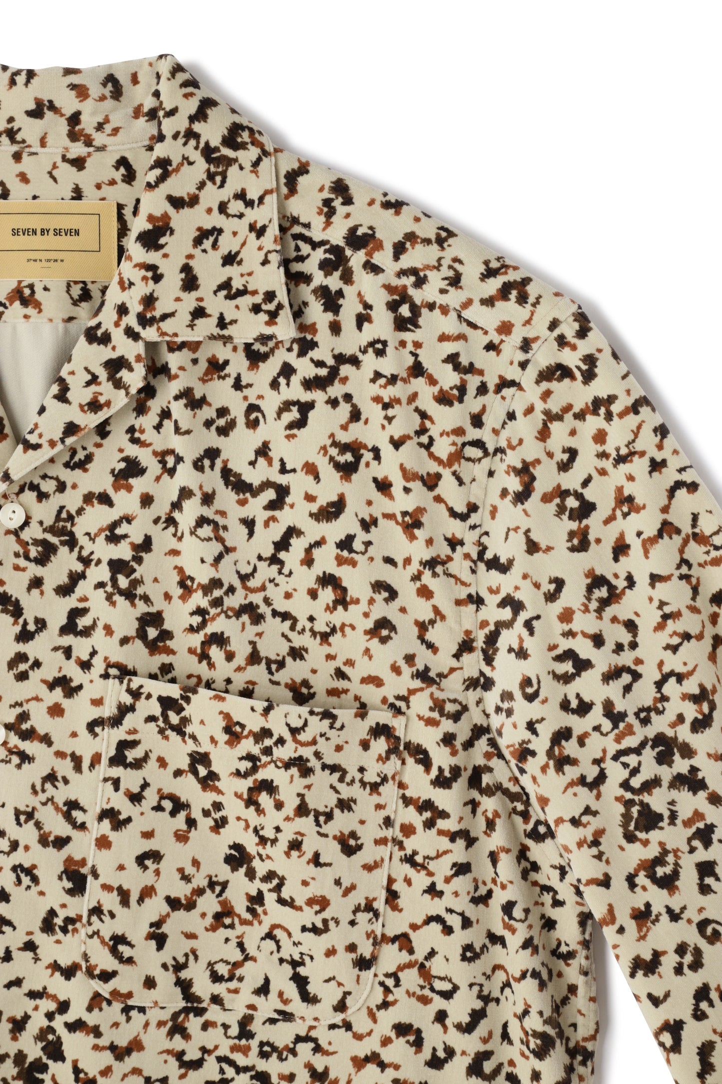 COTTON VELVET OPEN COLLAR SHIRTS -LEOPARD PATTERN PRINT-