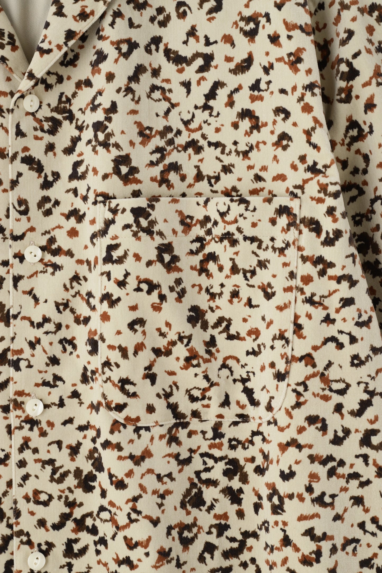 COTTON VELVET OPEN COLLAR SHIRTS -LEOPARD PATTERN PRINT-