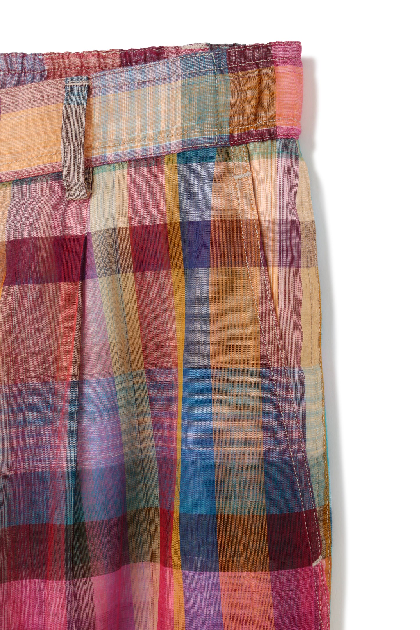 EASY TYPE SHEER TROUSERS - Handwoven Madras check -