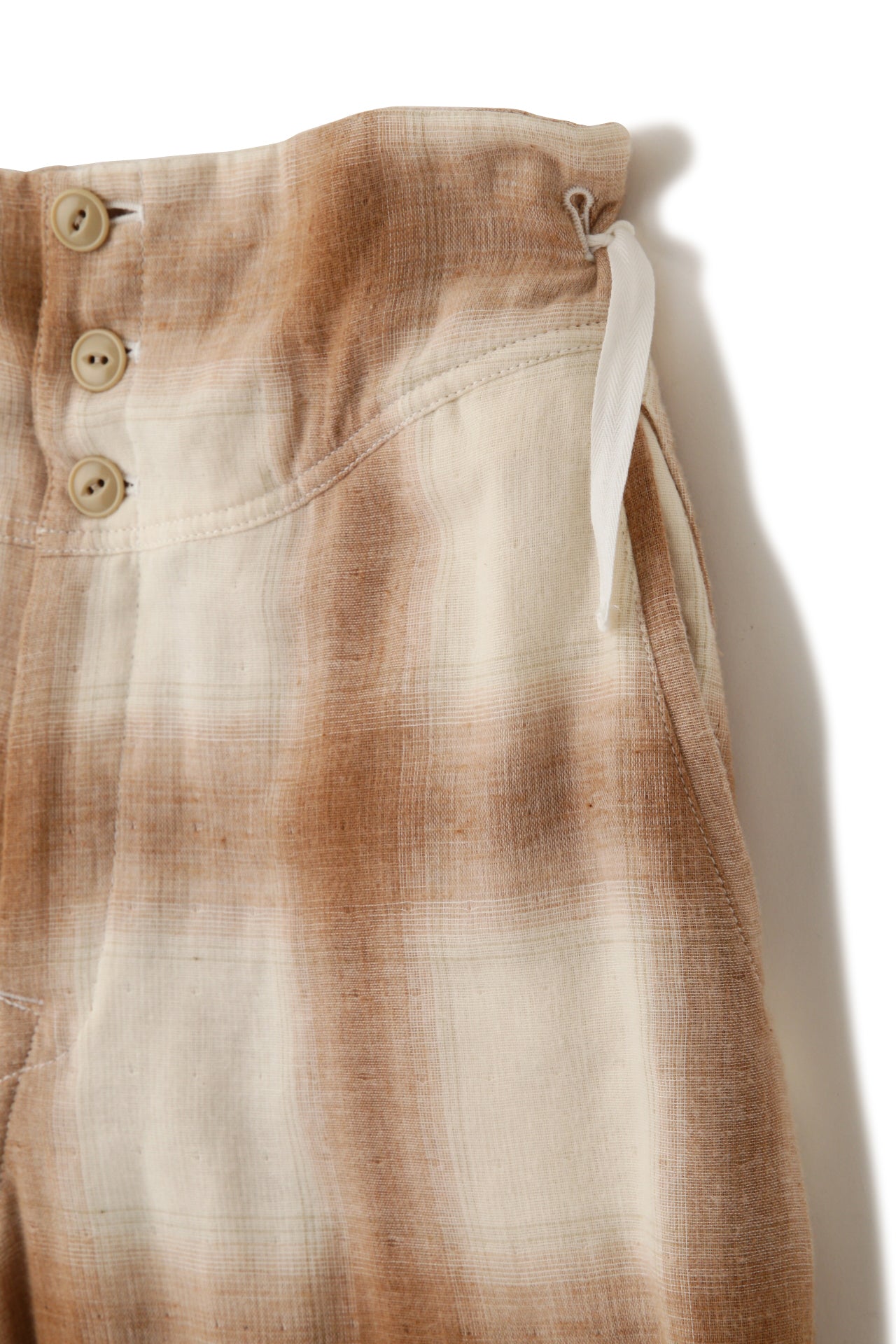 TRIPLE GAUZE CHECK MILITARY SHORT PANTS - Unstained organic cotton -