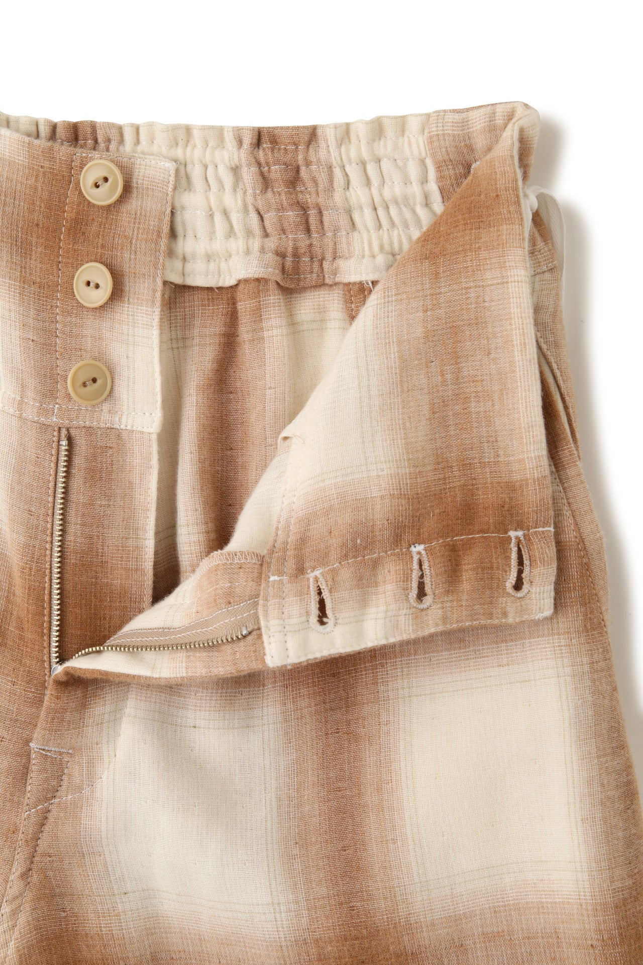 TRIPLE GAUZE CHECK MILITARY SHORT PANTS - Unstained organic cotton -