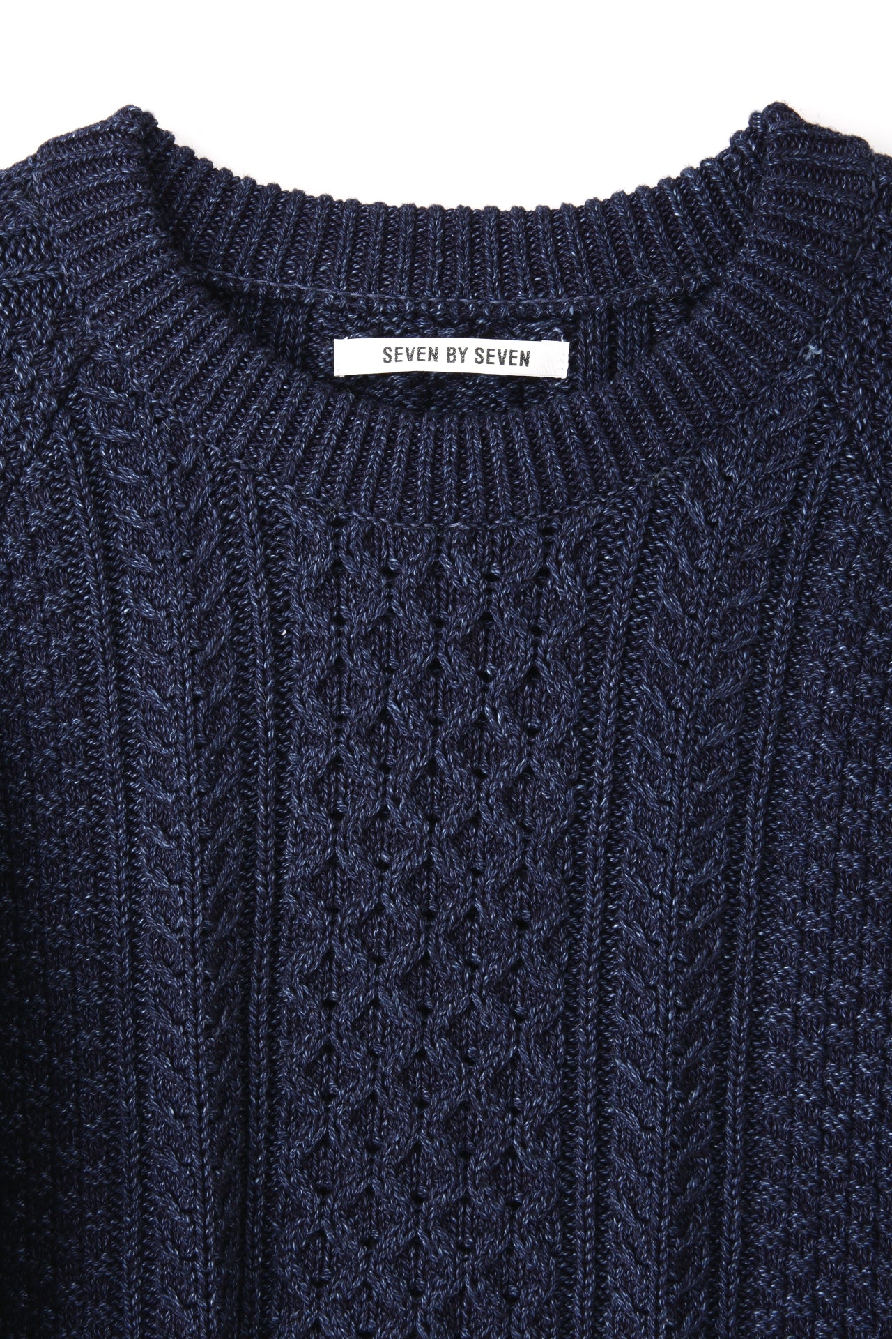 INDIGO YARN CREW NECK CABLE SWEATER - One wash -