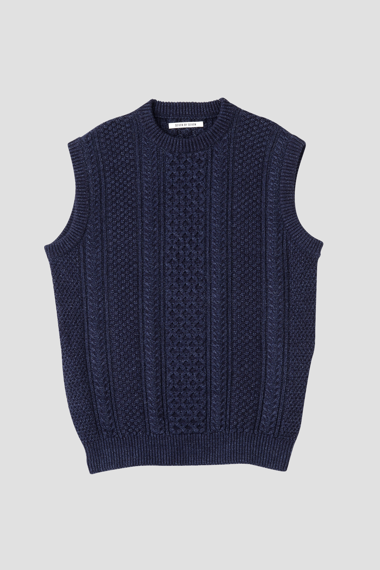 INDIGO YARN CABLE KNIT VEST -One wash- | SEVEN BY SEVEN