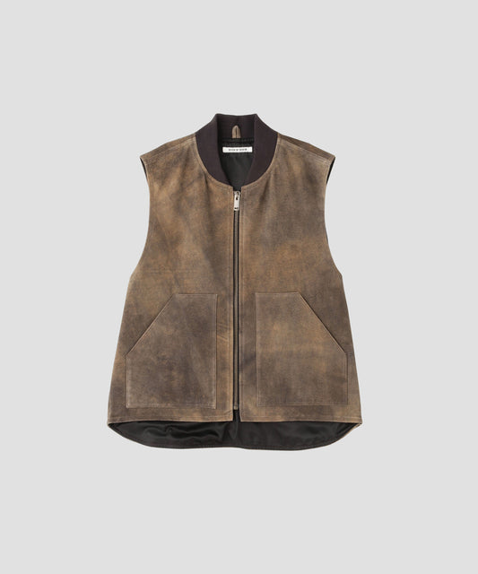 LEATHER WORK VEST - Goat suede Antique finish -