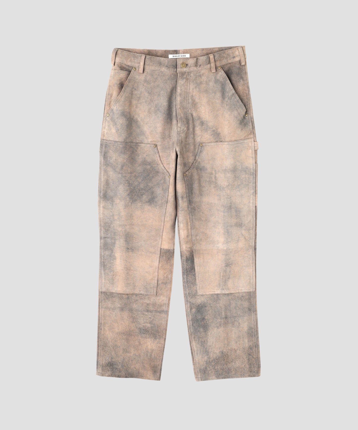 LEATHER DOUBLE KNEE PANTS - Goat suede Antique finish -