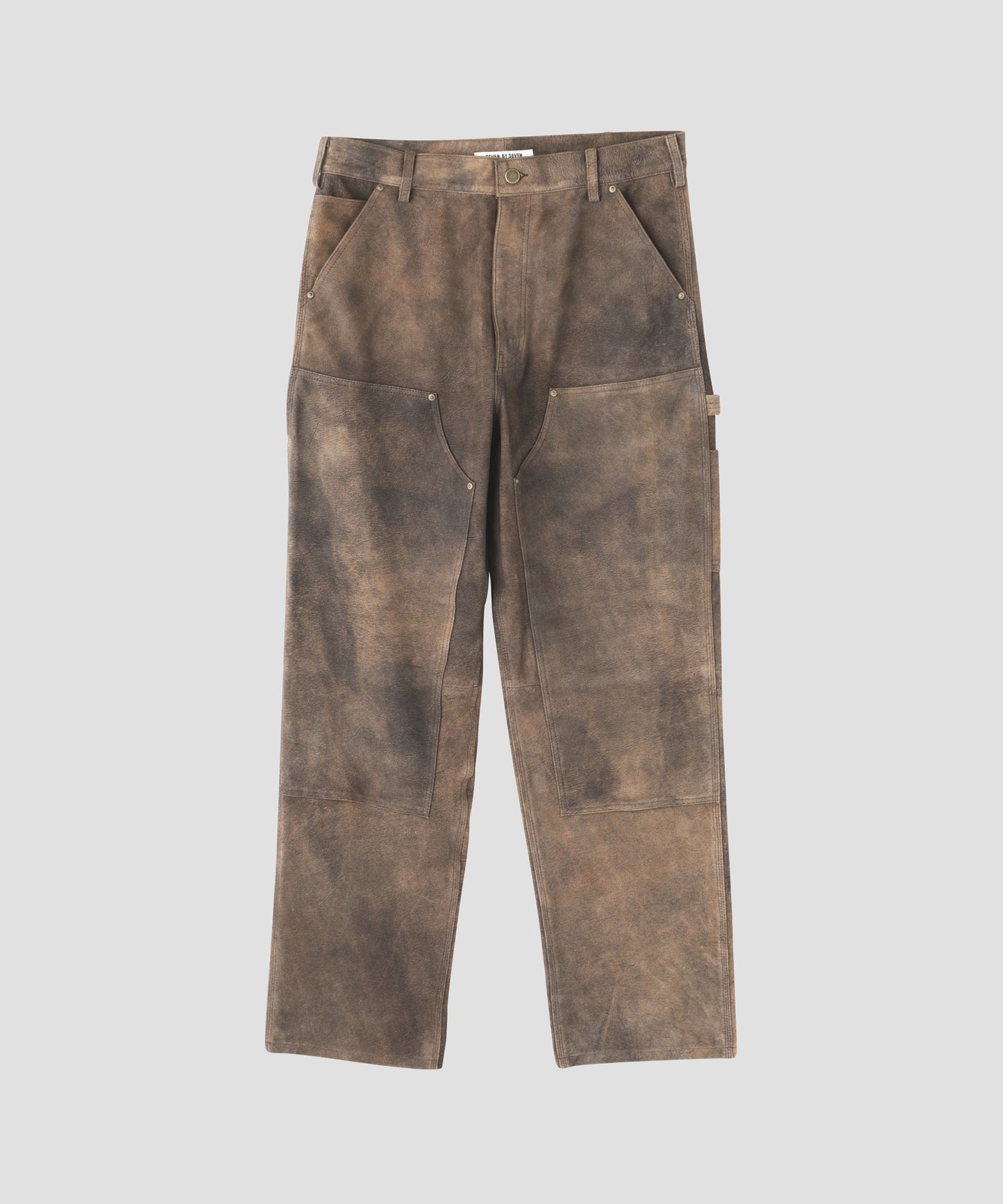 LEATHER DOUBLE KNEE PANTS - Goat suede Antique finish -