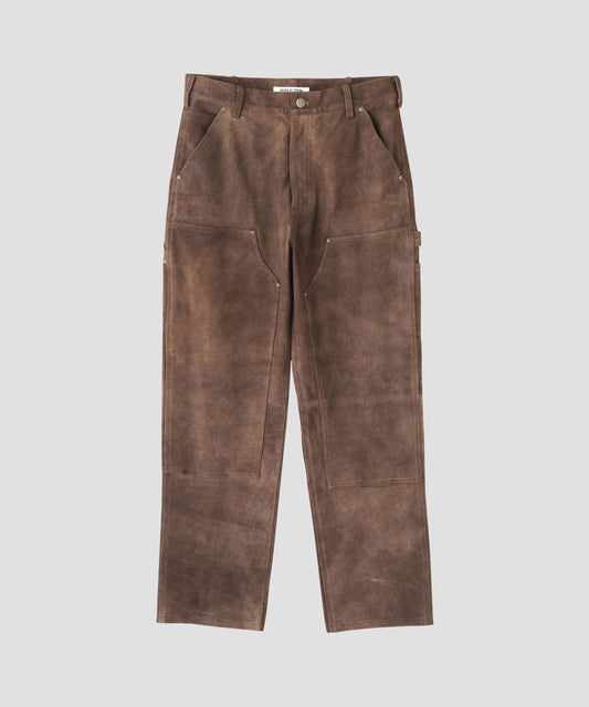 LEATHER DOUBLE KNEE PANTS - Goat suede Antique finish -