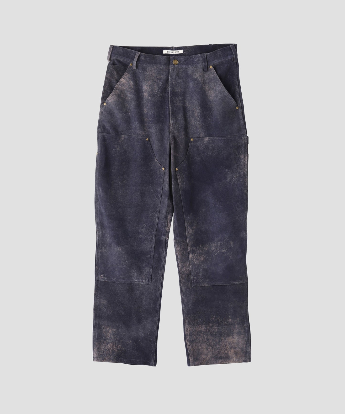 LEATHER DOUBLE KNEE PANTS - Goat suede Antique finish -
