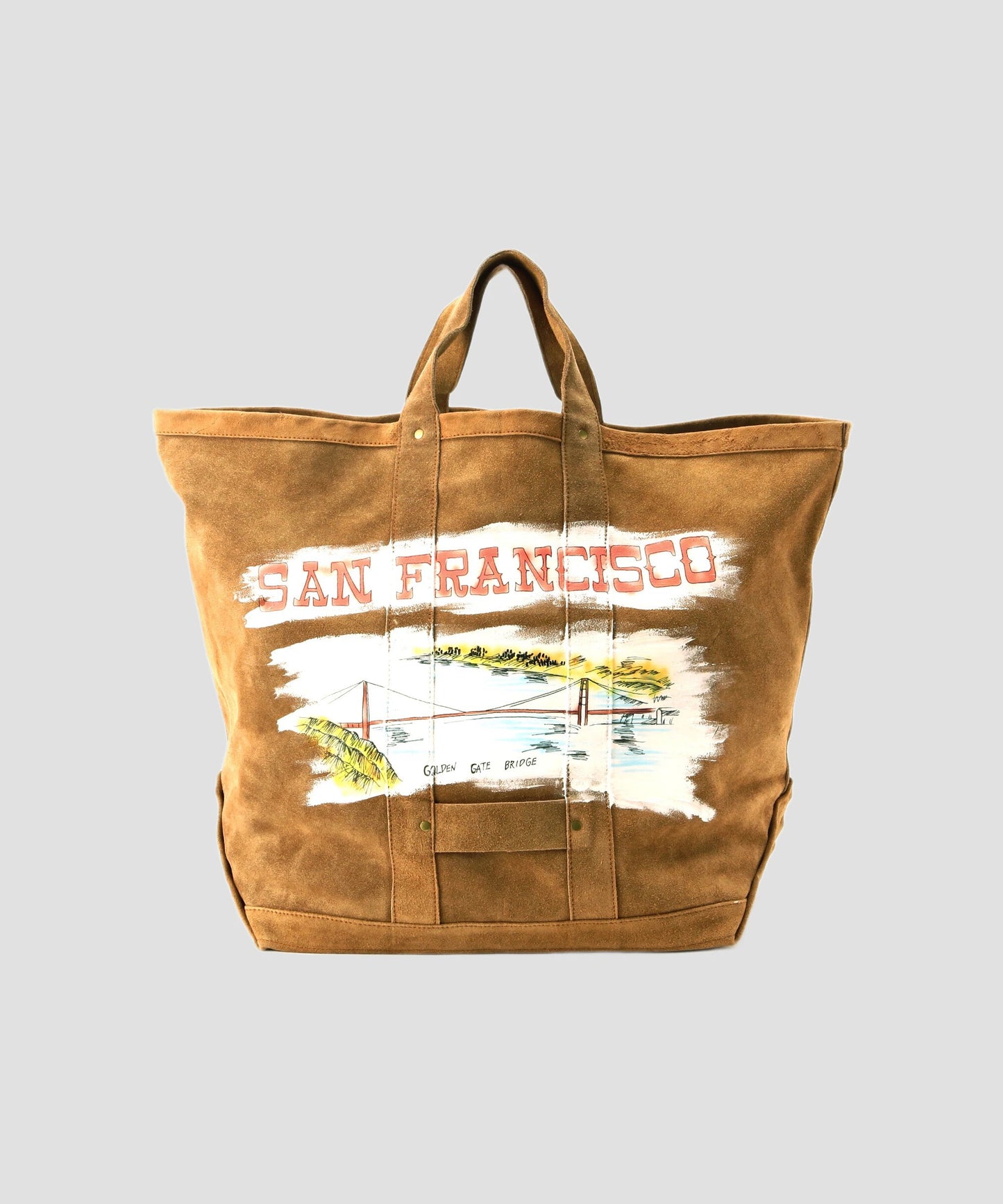 HAND PAINTED LEATHER TOTE BAG - Cow split leather -