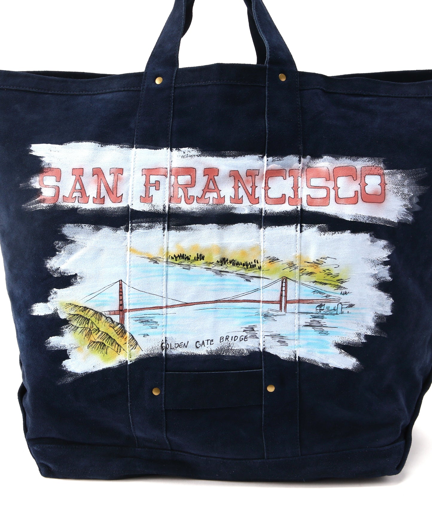 HAND PAINTED LEATHER TOTE BAG - Cow split leather -