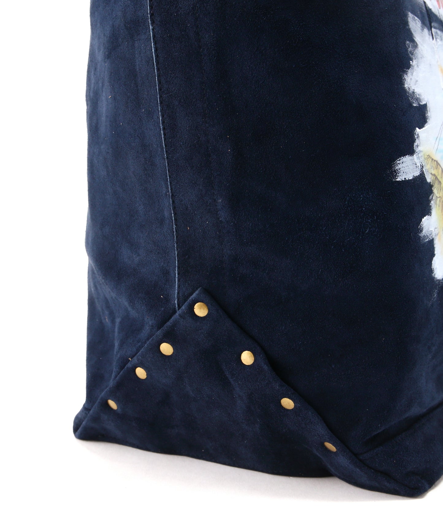 HAND PAINTED LEATHER TOTE BAG - Cow split leather -