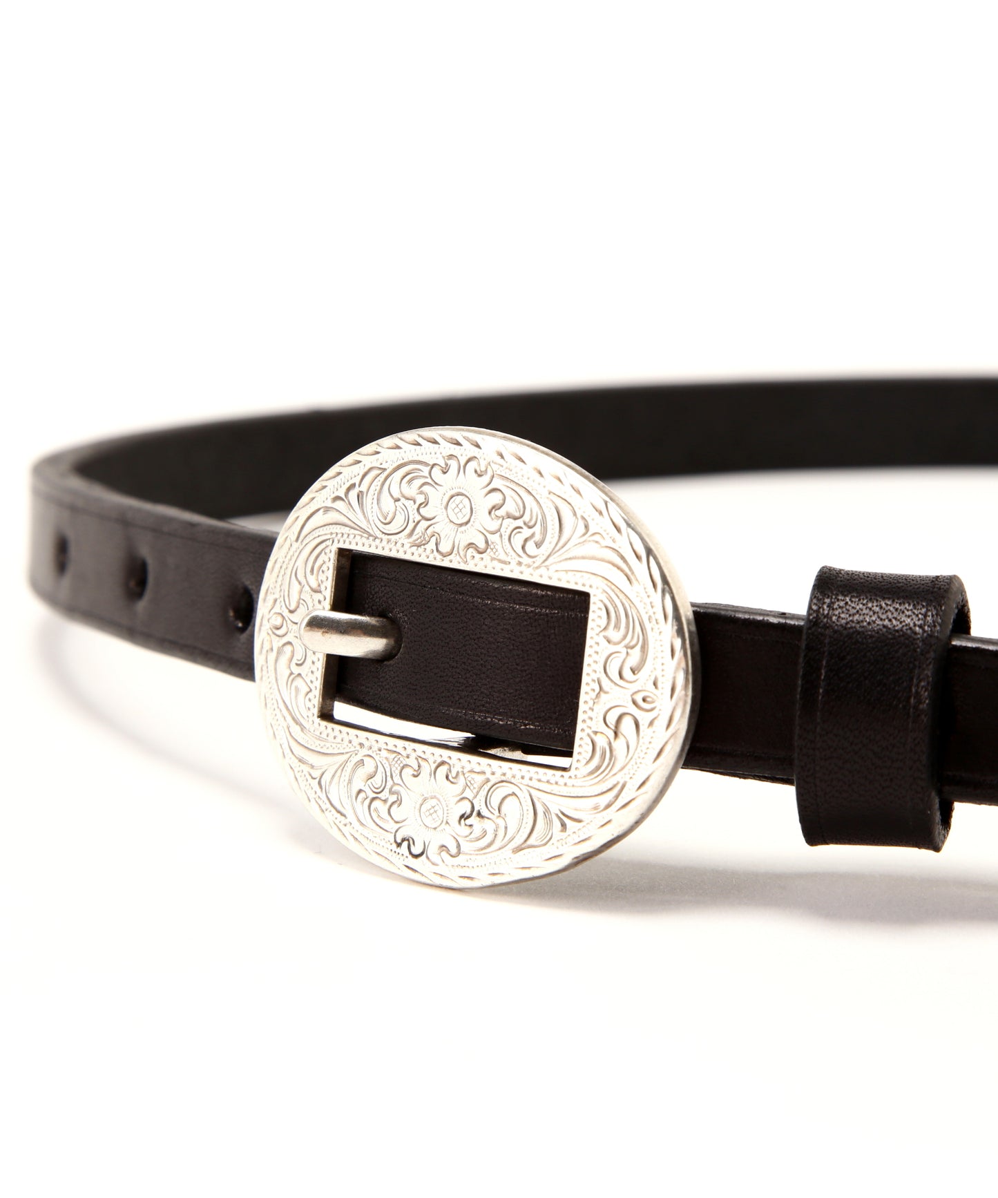 【SEVEN BY SEVEN / Rooster King & Co.,】 ENGRAVED BUCKLE NARROW LEATHER BELT
