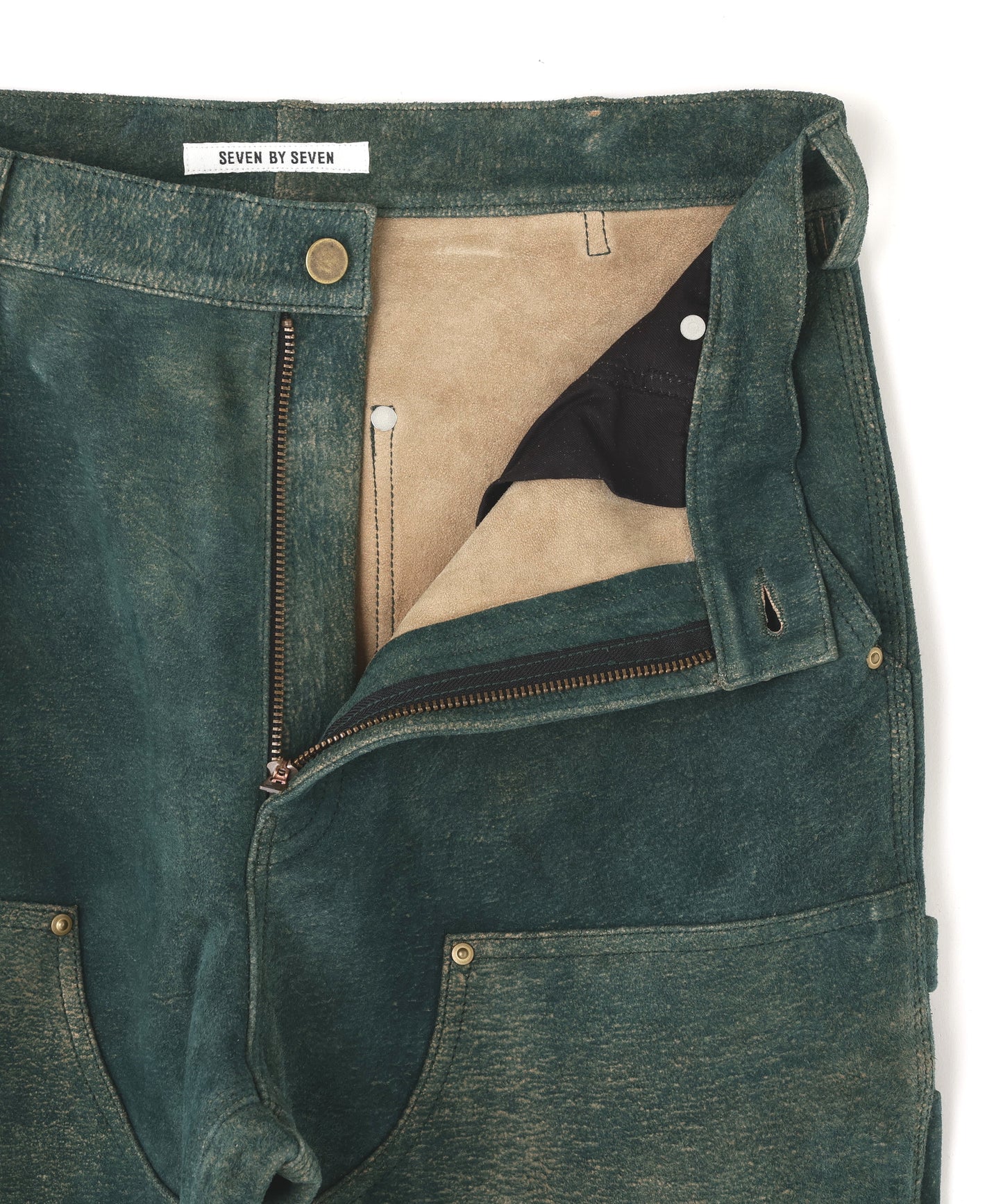 LEATHER DOUBLE KNEE PANTS ‐Goat suede Antique finish‐