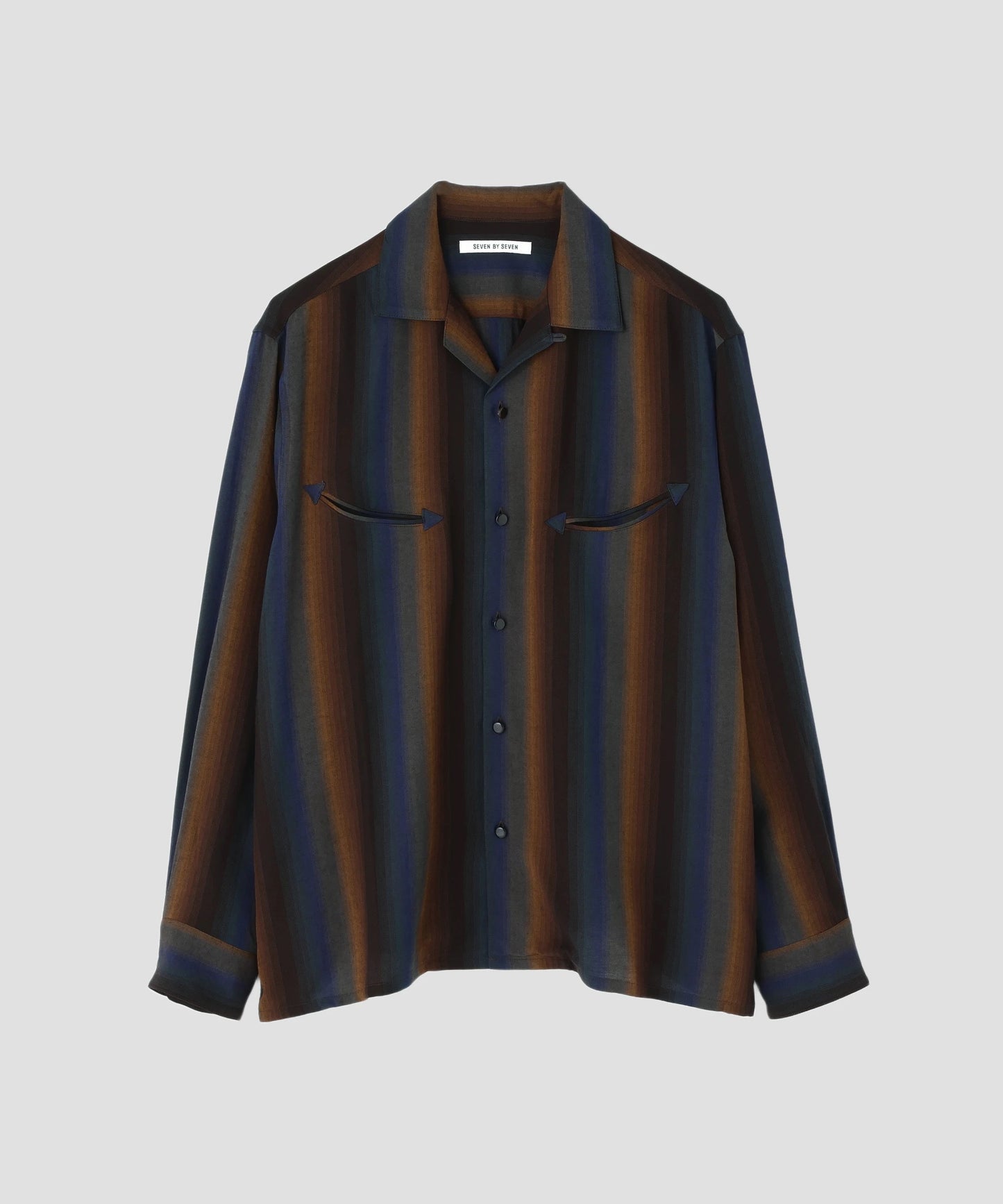 SMILE POCKET OPEN COLLAR SHIRTS ‐Wool Rayon Gradetion stripe‐