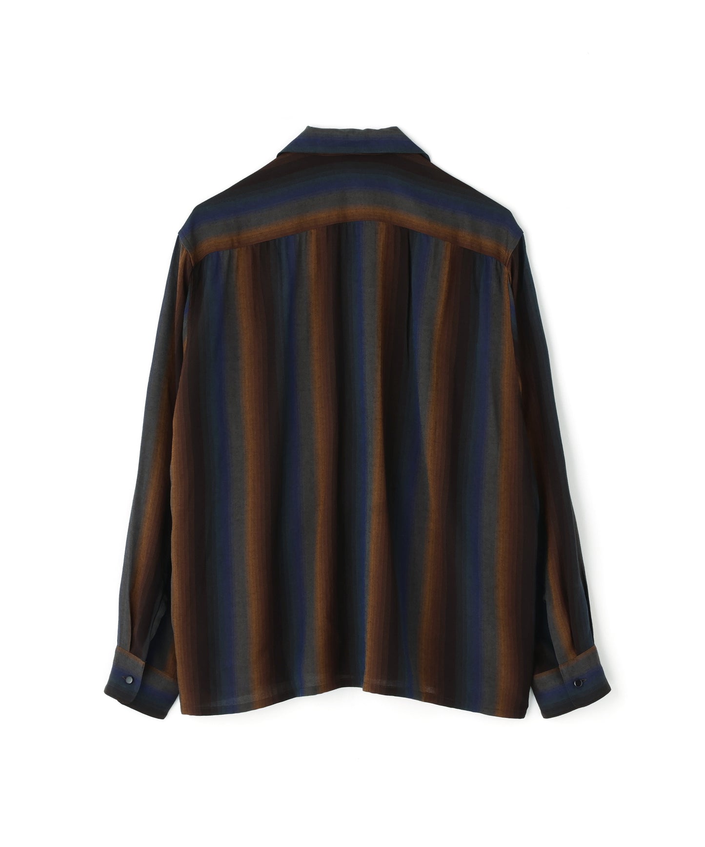 SMILE POCKET OPEN COLLAR SHIRTS ‐Wool Rayon Gradetion stripe‐
