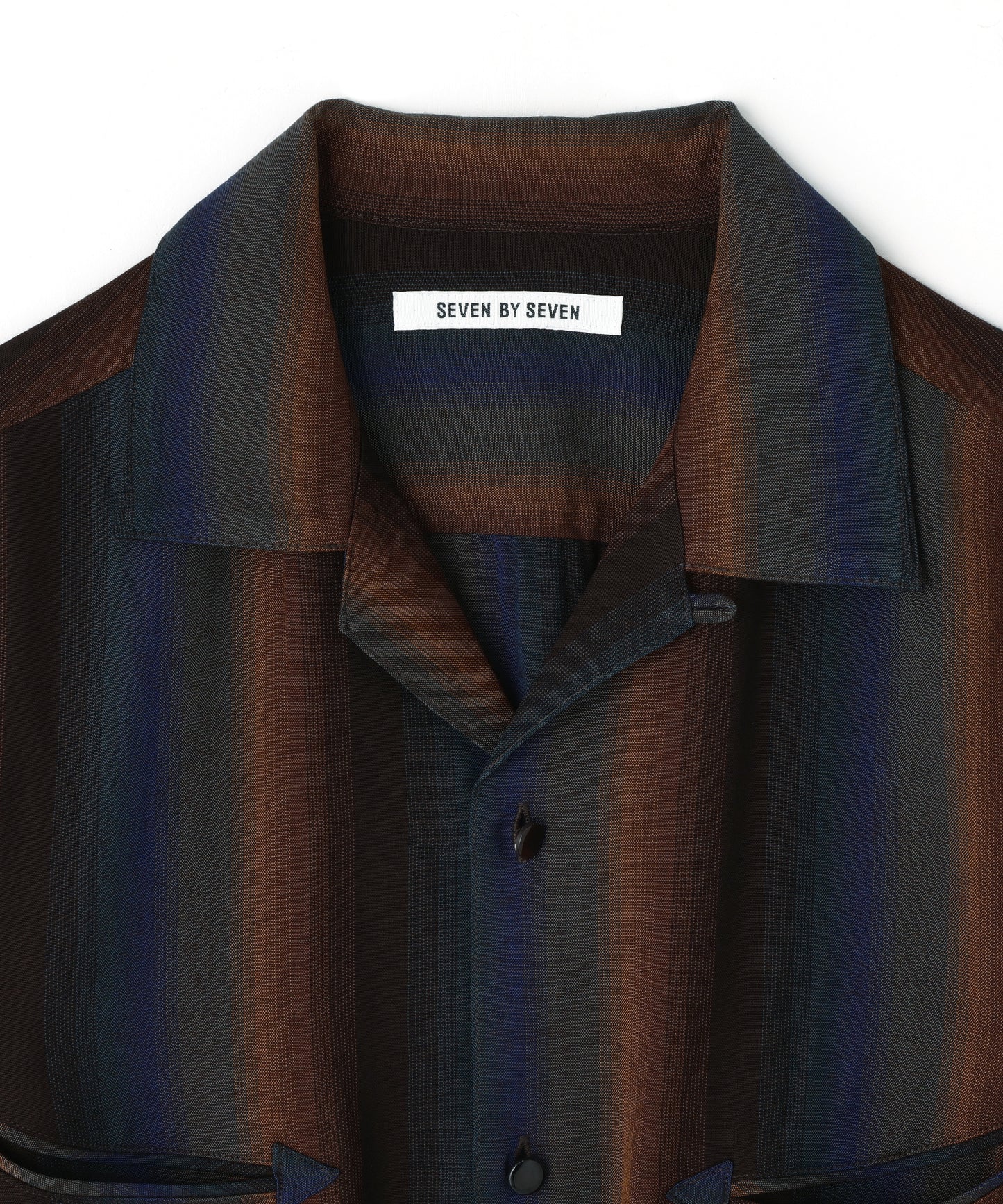 SMILE POCKET OPEN COLLAR SHIRTS ‐Wool Rayon Gradetion stripe‐