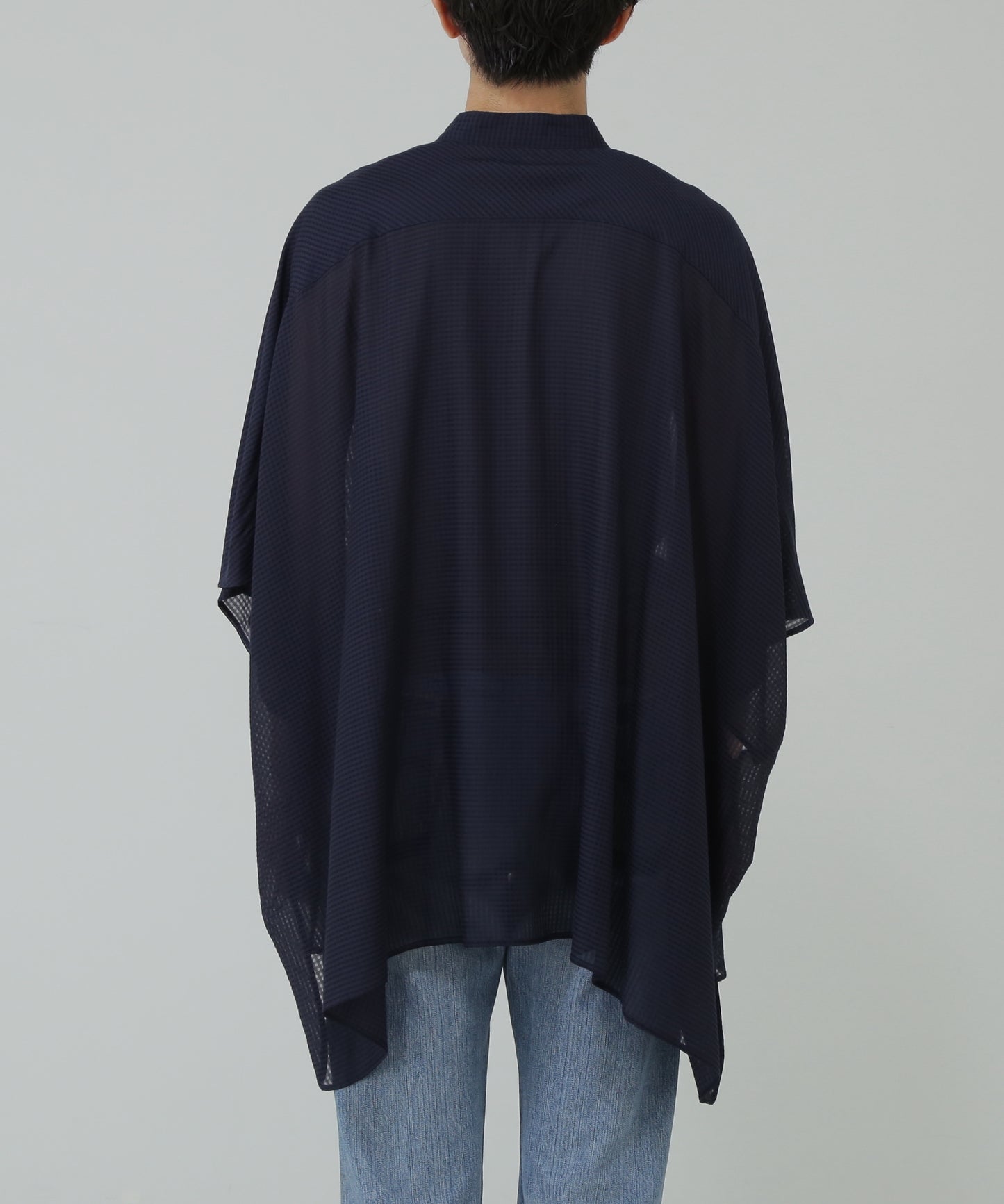 STAND COLLAR SHEER PONCHO SHIRTS - Gingham check Indian fabric -