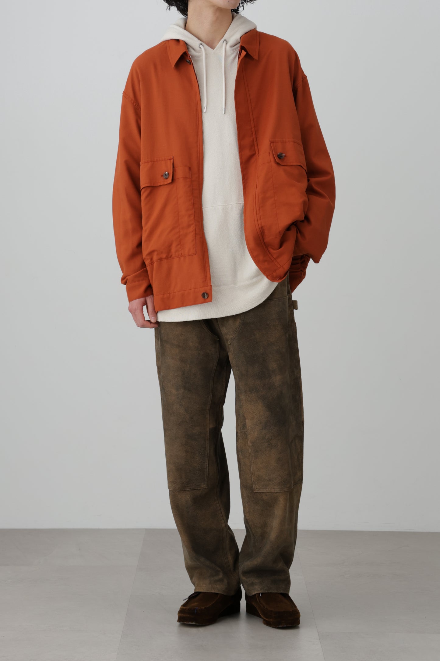 LEATHER DOUBLE KNEE PANTS - Goat suede Antique finish -