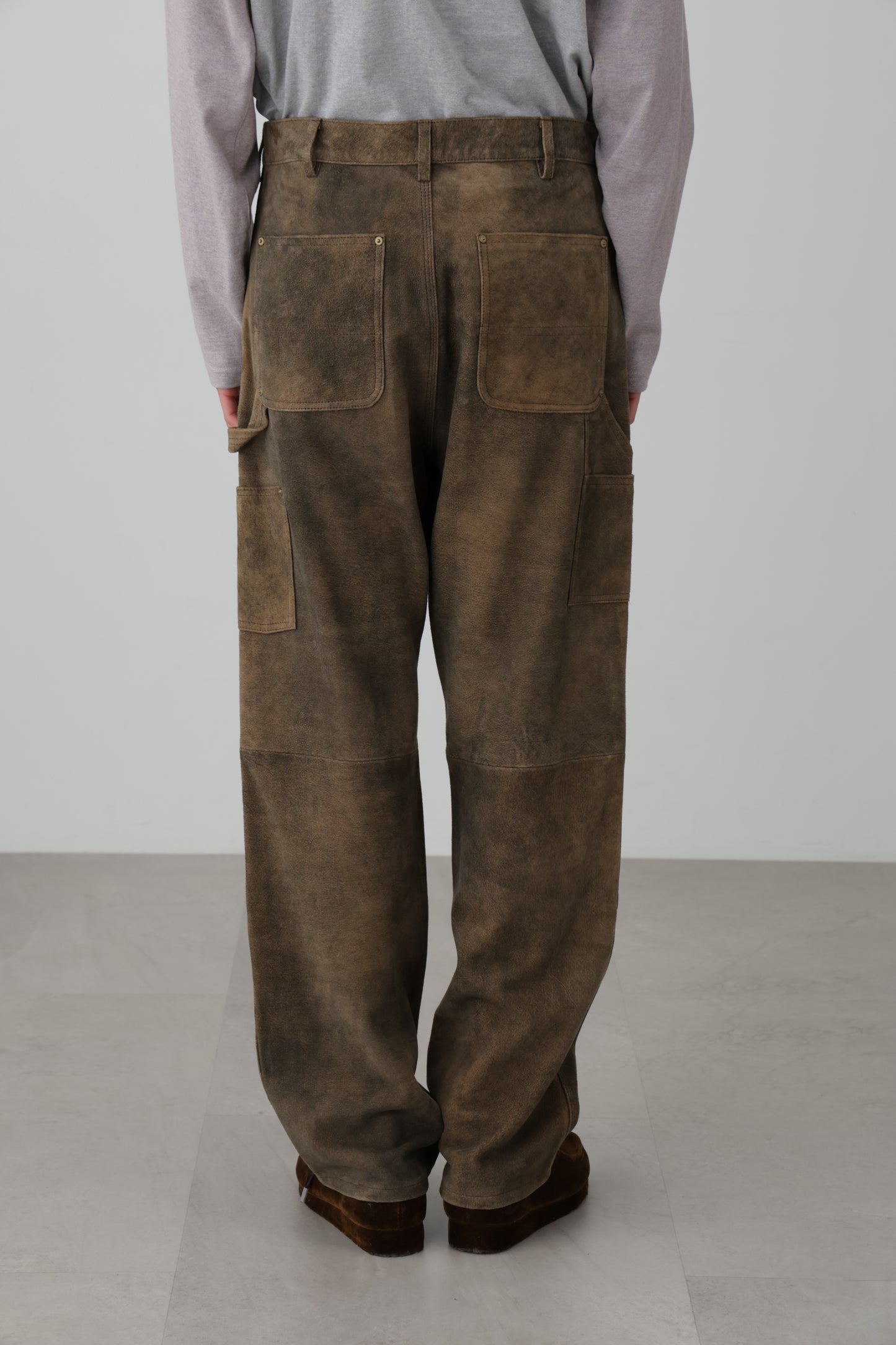 LEATHER DOUBLE KNEE PANTS - Goat suede Antique finish -