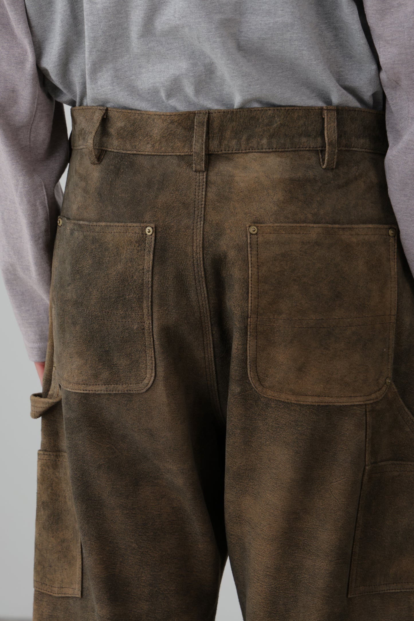 LEATHER DOUBLE KNEE PANTS - Goat suede Antique finish -