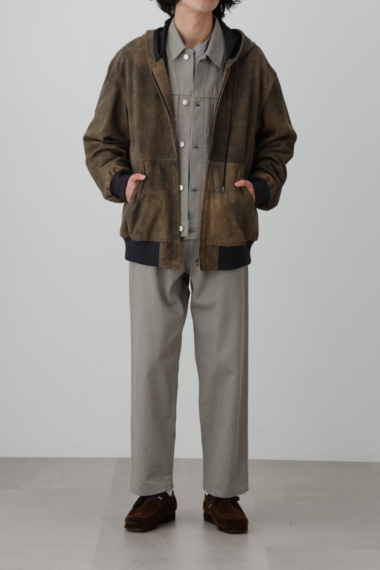 LEATHER ACTIVE JACKET - Goat suede Antique finish -