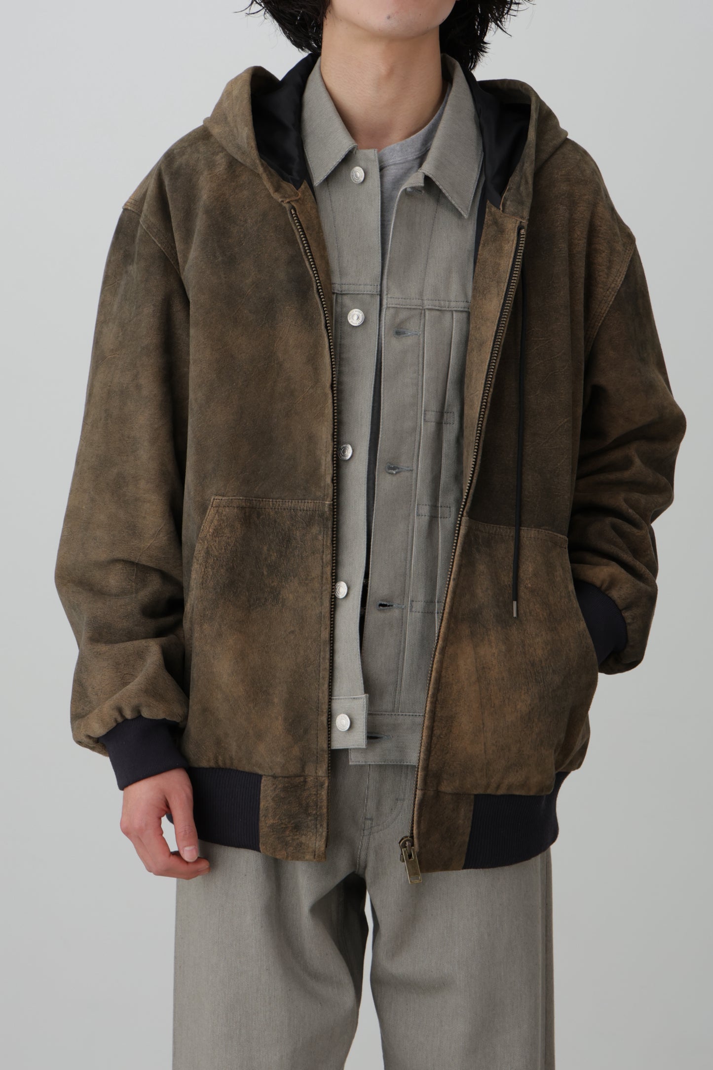 LEATHER ACTIVE JACKET - Goat suede Antique finish -