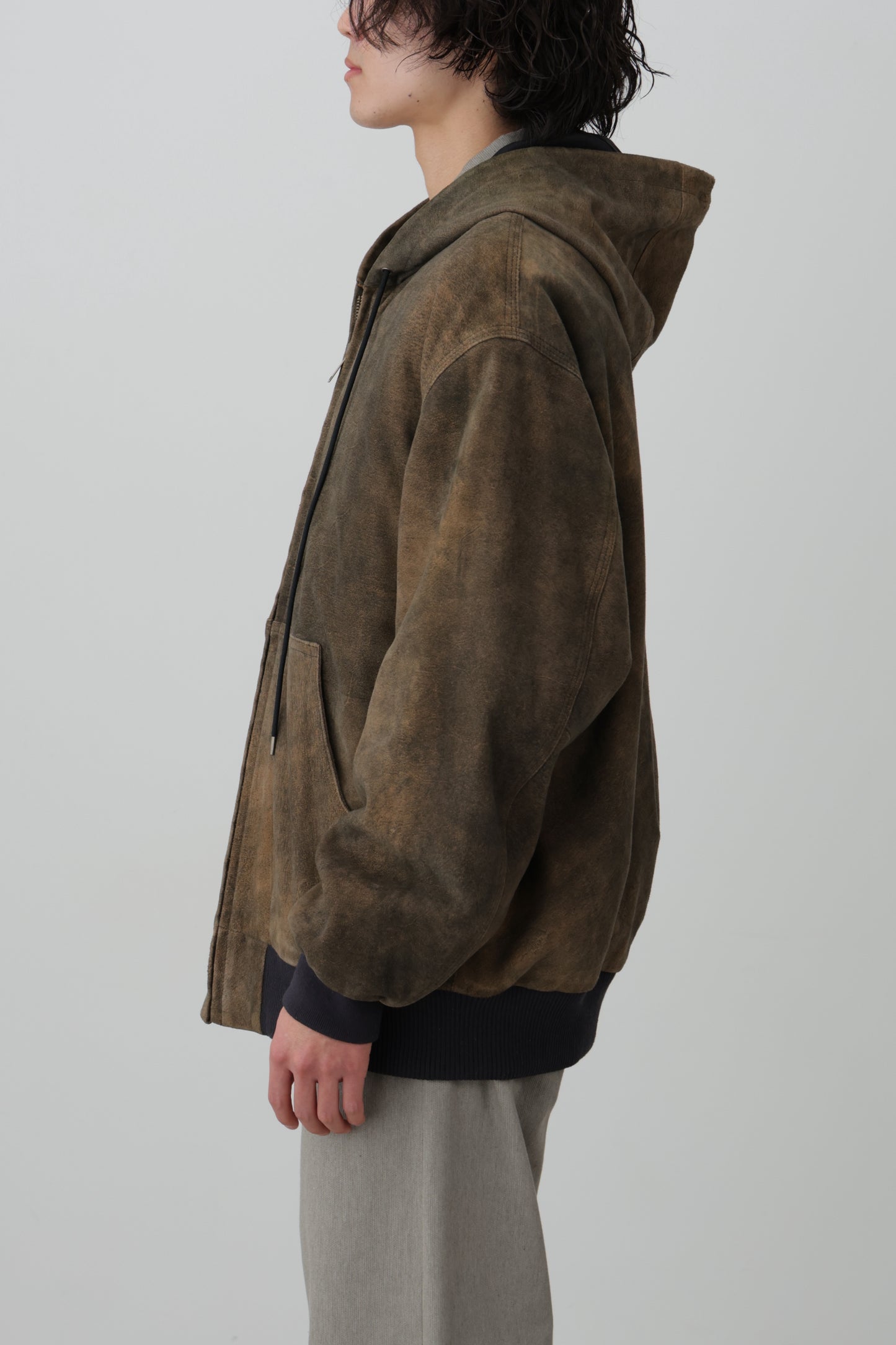LEATHER ACTIVE JACKET - Goat suede Antique finish -