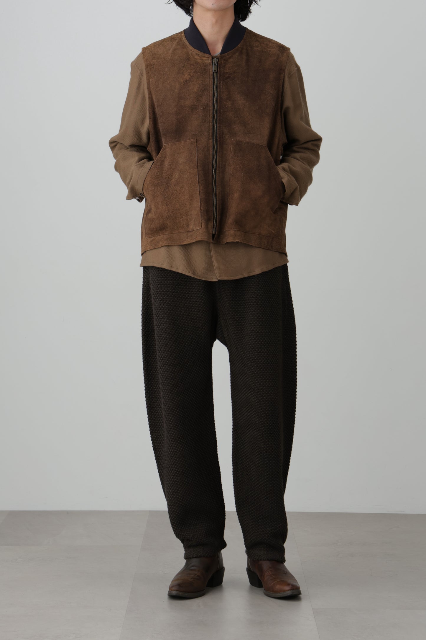 LEATHER WORK VEST - Goat suede Antique finish -