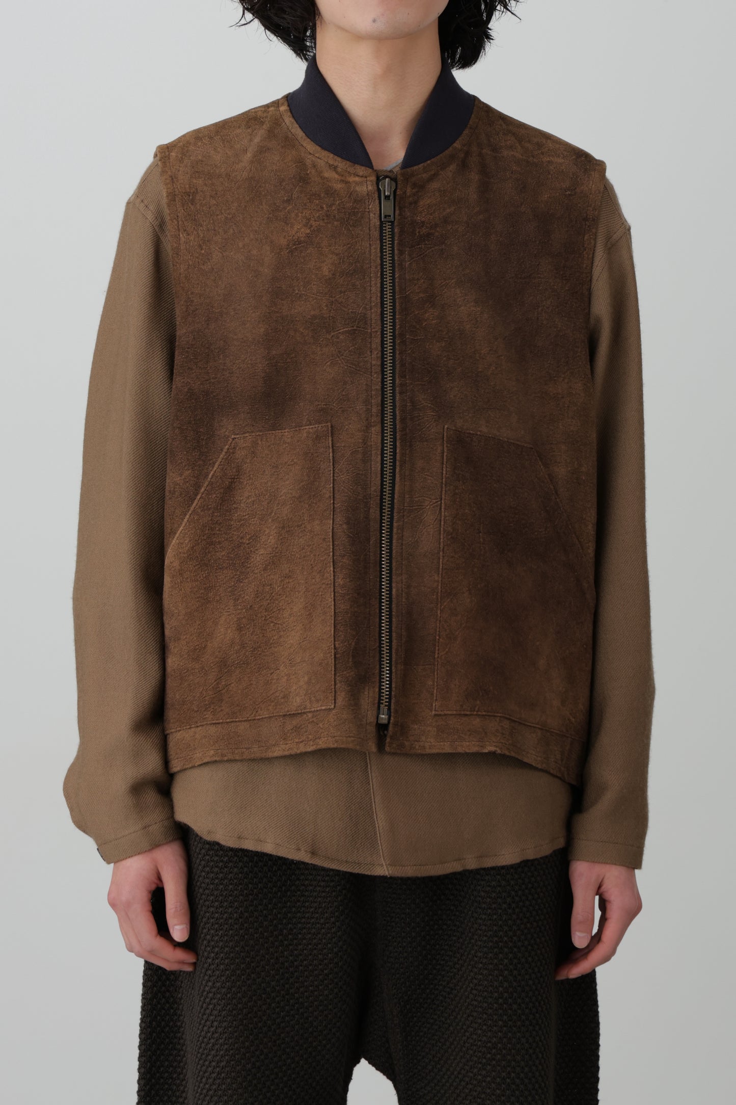 LEATHER WORK VEST - Goat suede Antique finish -