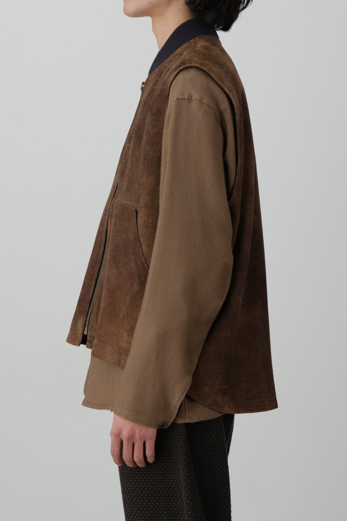 LEATHER WORK VEST - Goat suede Antique finish -