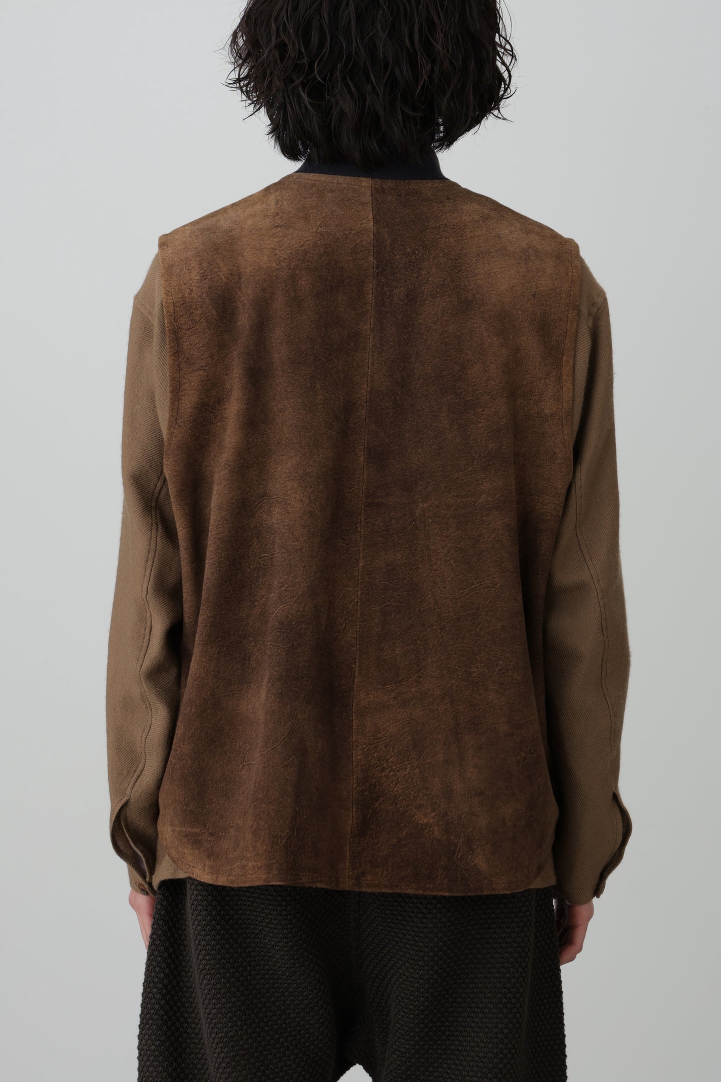 LEATHER WORK VEST - Goat suede Antique finish -