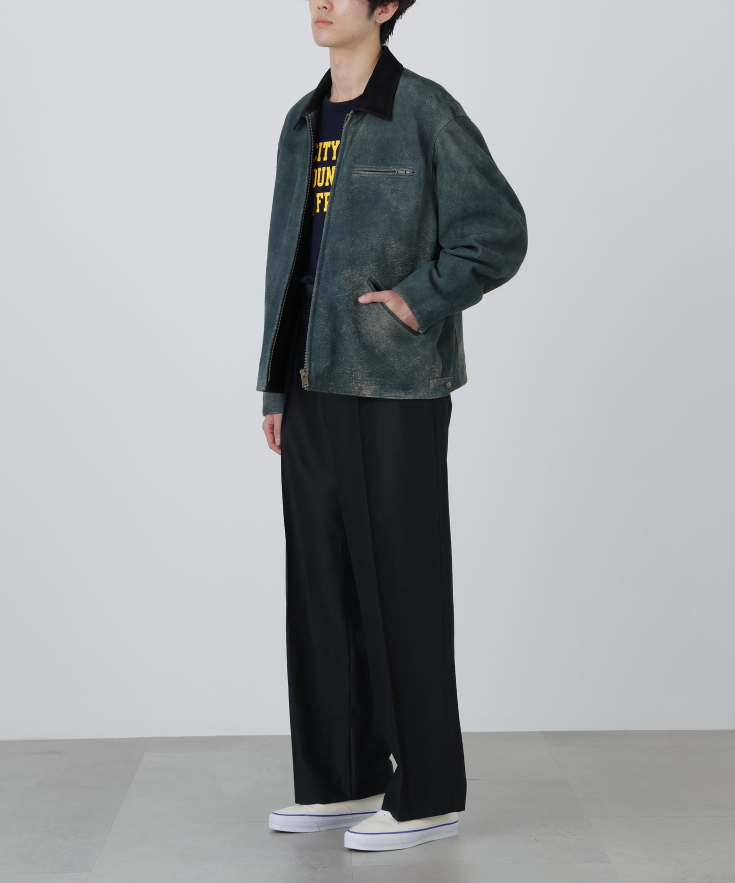 LEATHER DETROIT JACKET ‐Goat suede Antique finish‐