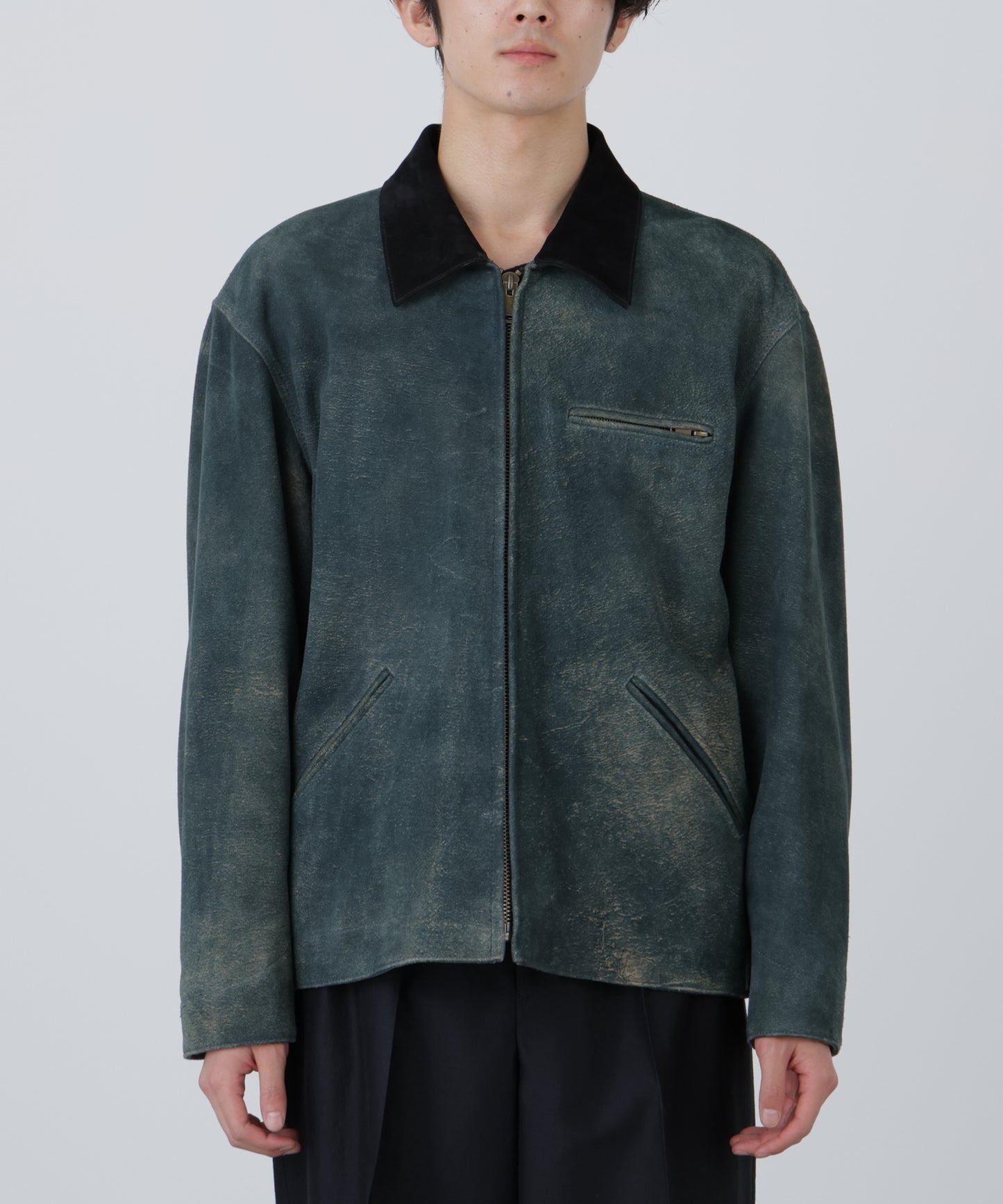 LEATHER DETROIT JACKET ‐Goat suede Antique finish‐
