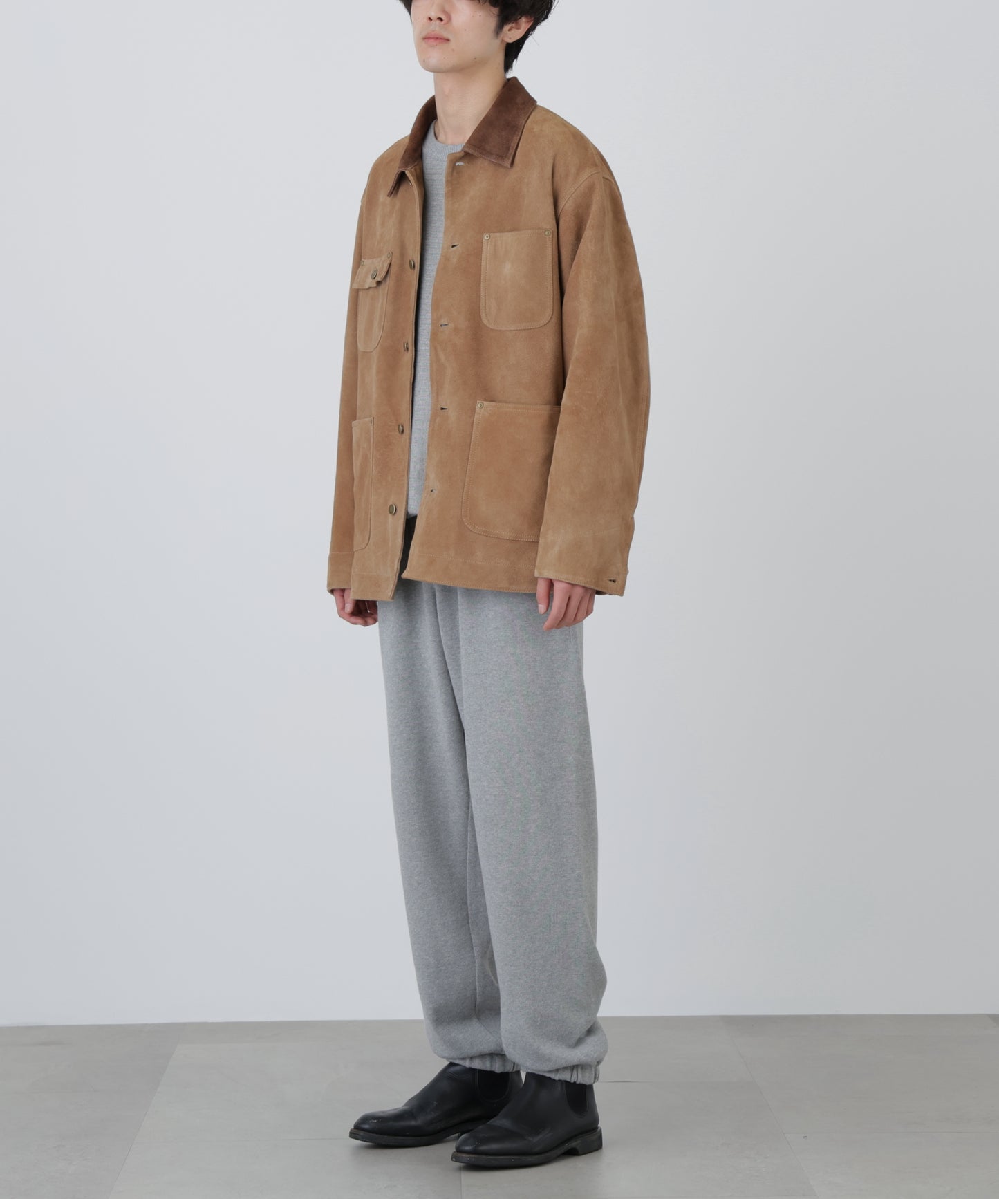LEATHER MICHIGAN CHORE COAT ‐Goat suede Antique finish‐