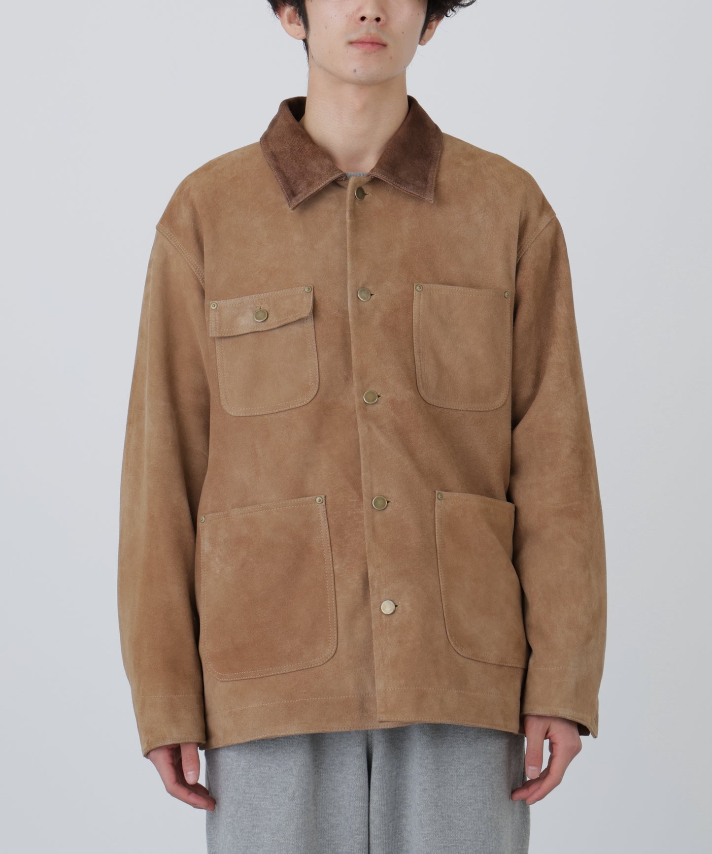 LEATHER MICHIGAN CHORE COAT ‐Goat suede Antique finish‐