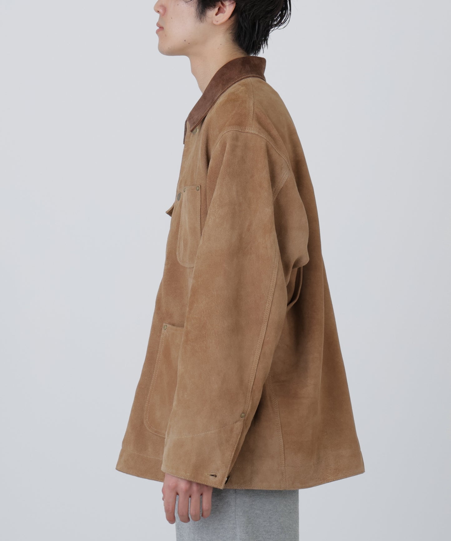 LEATHER MICHIGAN CHORE COAT ‐Goat suede Antique finish‐