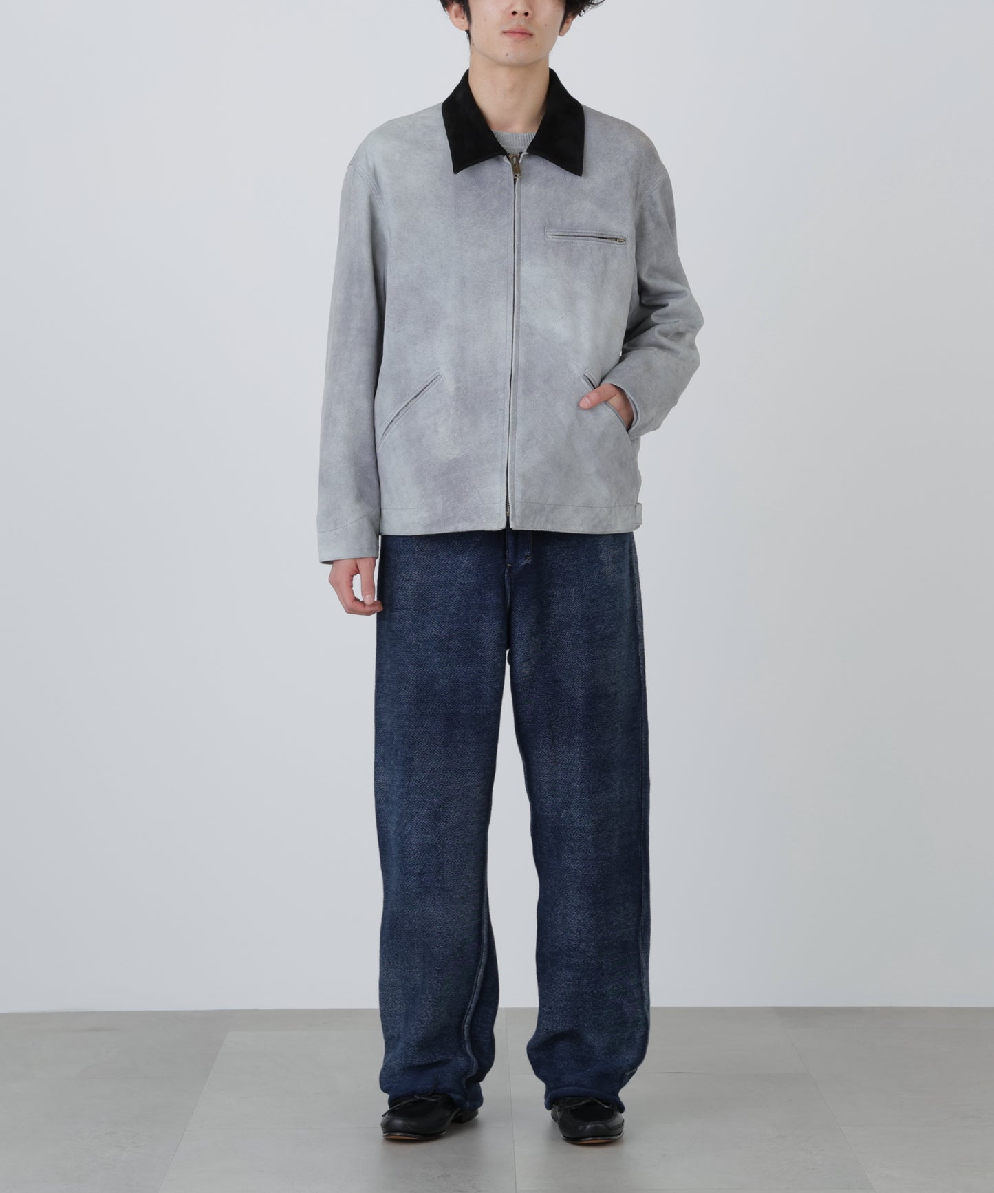 LEATHER DETROIT JACKET ‐Goat suede Antique finish‐