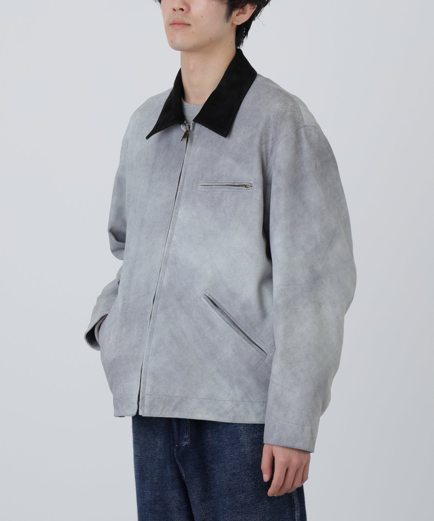 LEATHER DETROIT JACKET ‐Goat suede Antique finish‐