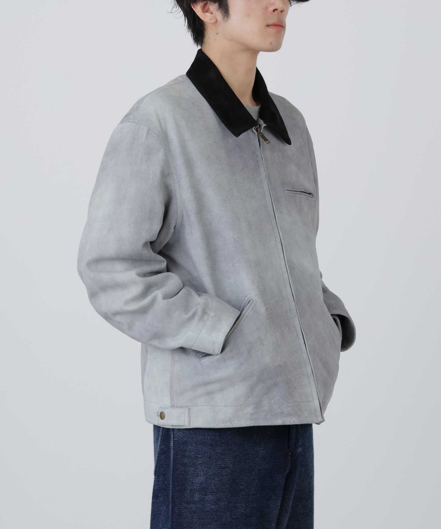 LEATHER DETROIT JACKET ‐Goat suede Antique finish‐